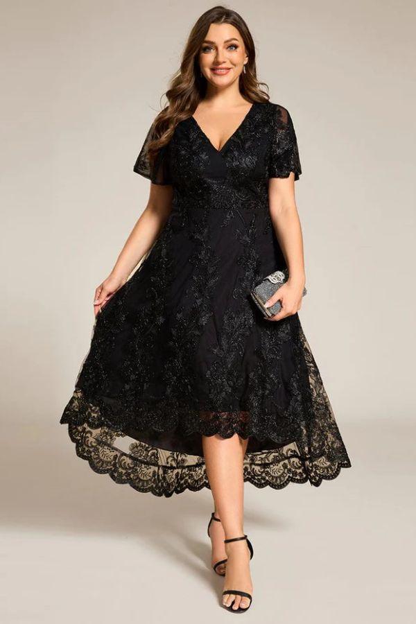A-Line Midi Lace Dress CG0268 - COCOMELODY