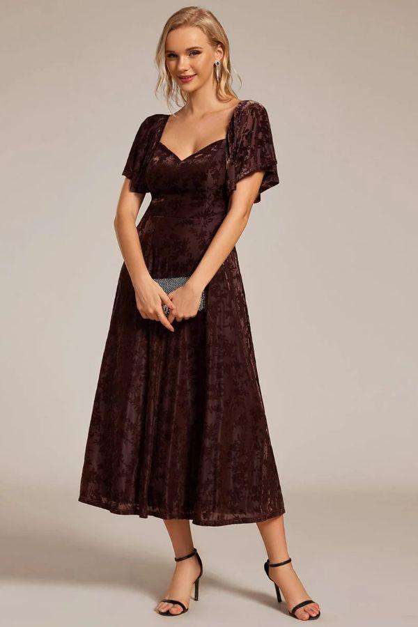 A-Line Midi Comprises Velvet Dress CG0270 - COCOMELODY