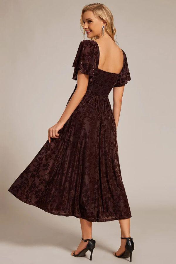 A-Line Midi Comprises Velvet Dress CG0270 - COCOMELODY