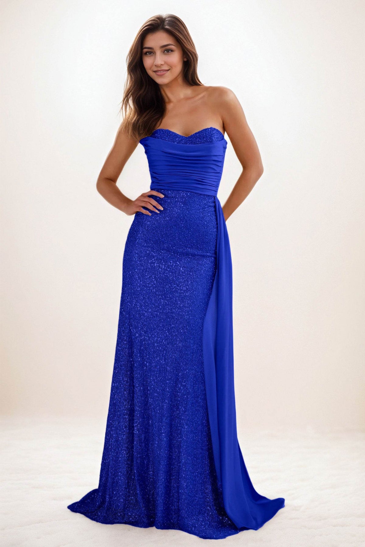 Trumpet-Mermaid Sweep-Brush Train Sequined Wedding Guest Dress CG0290 - COCOMELODY