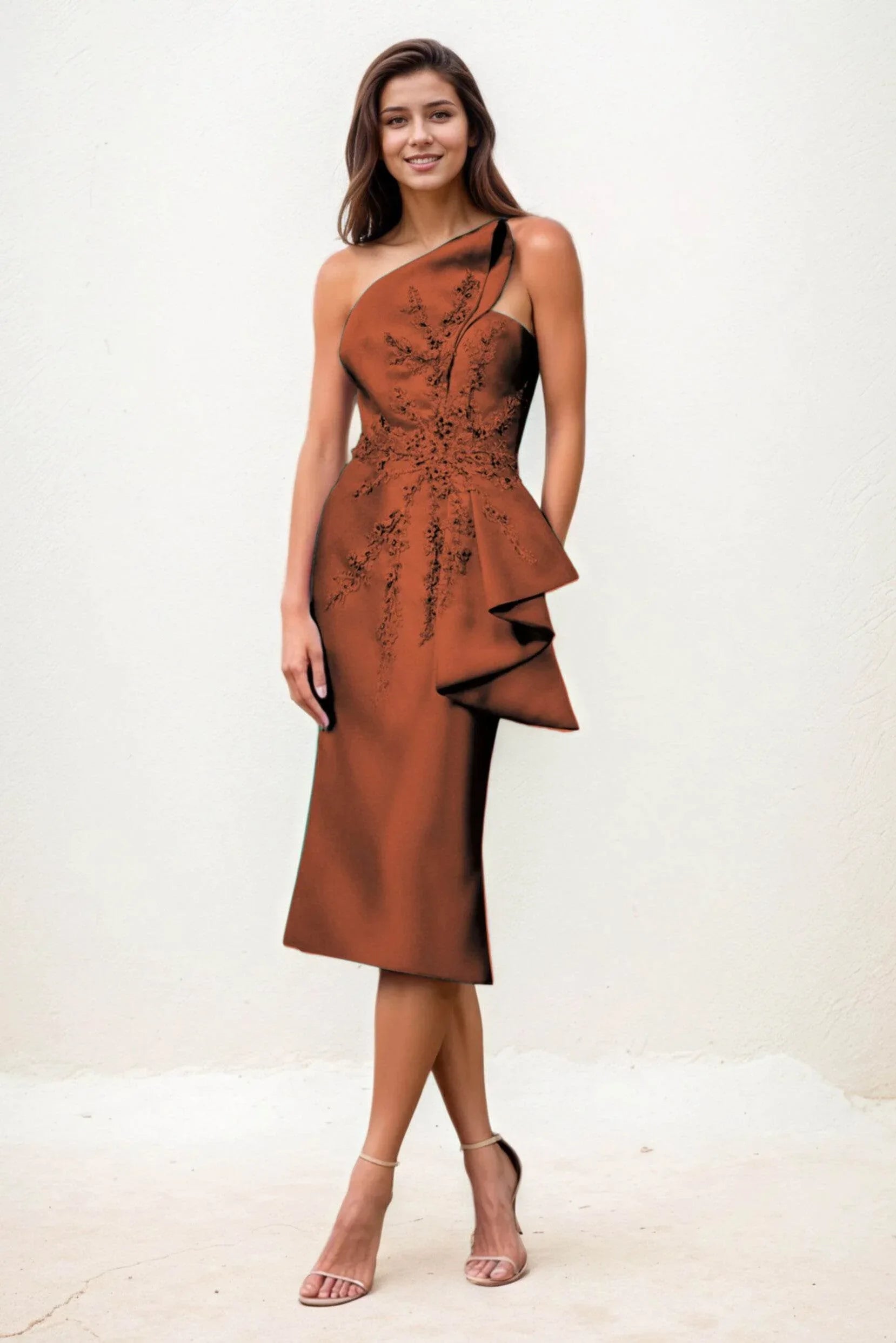 Sheath-Column Midi Satin Wedding Guest Dress CG0292 - COCOMELODY