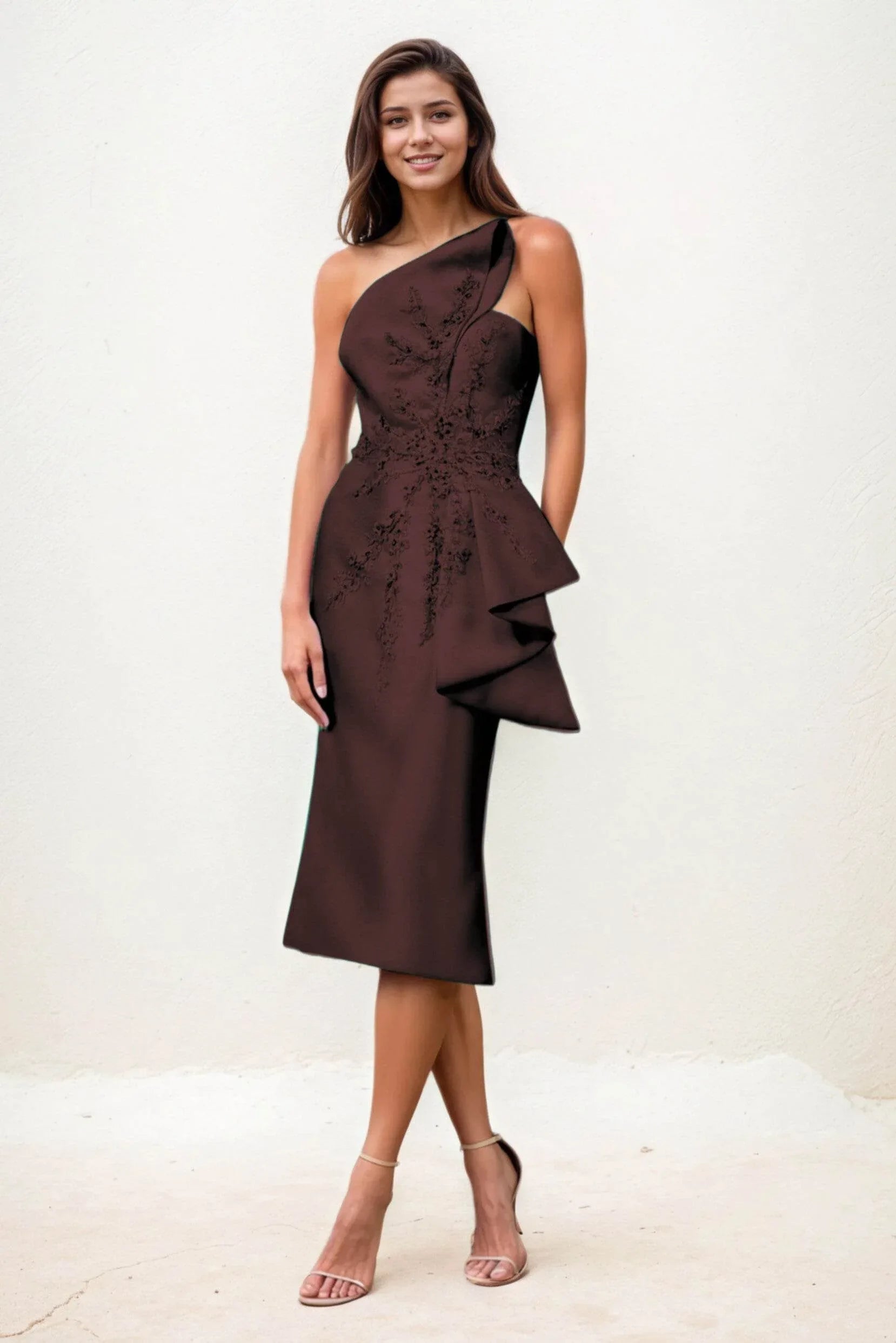 Sheath-Column Midi Satin Wedding Guest Dress CG0292 - COCOMELODY