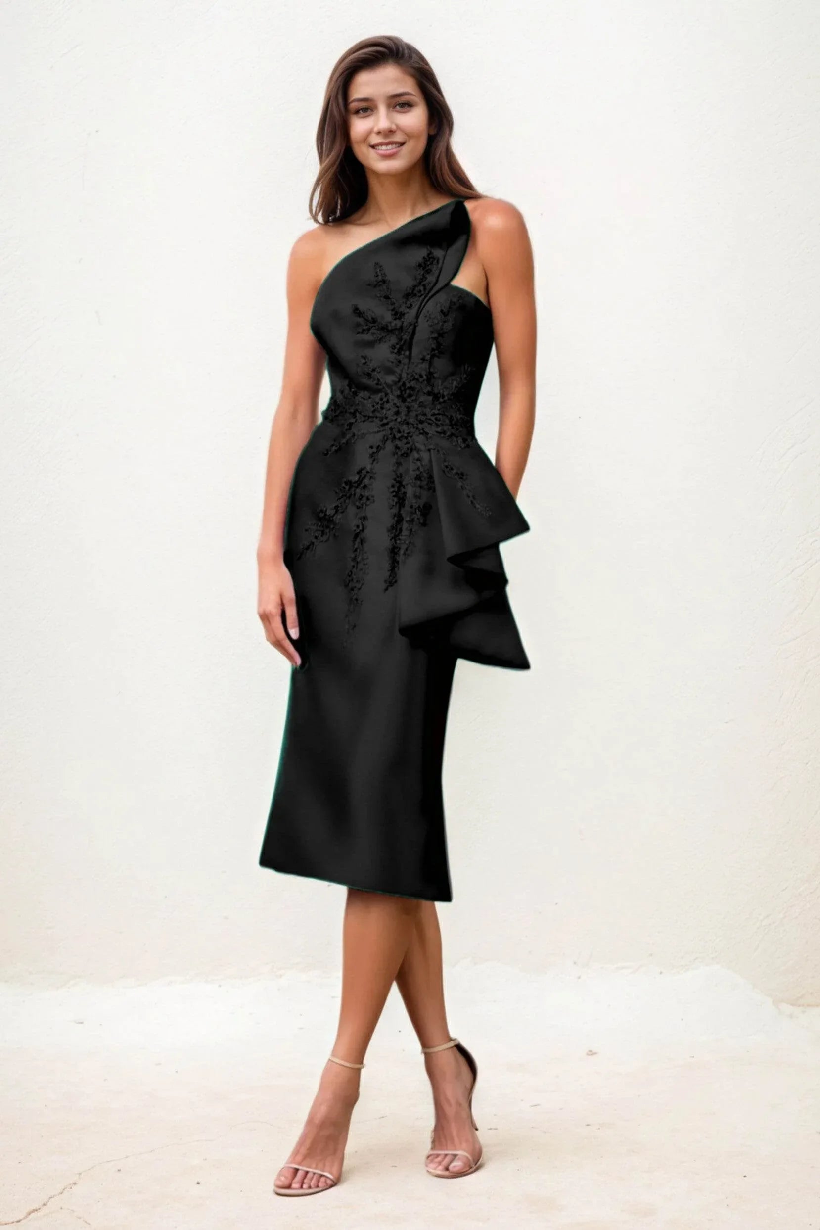 Sheath-Column Midi Satin Wedding Guest Dress CG0292 - COCOMELODY