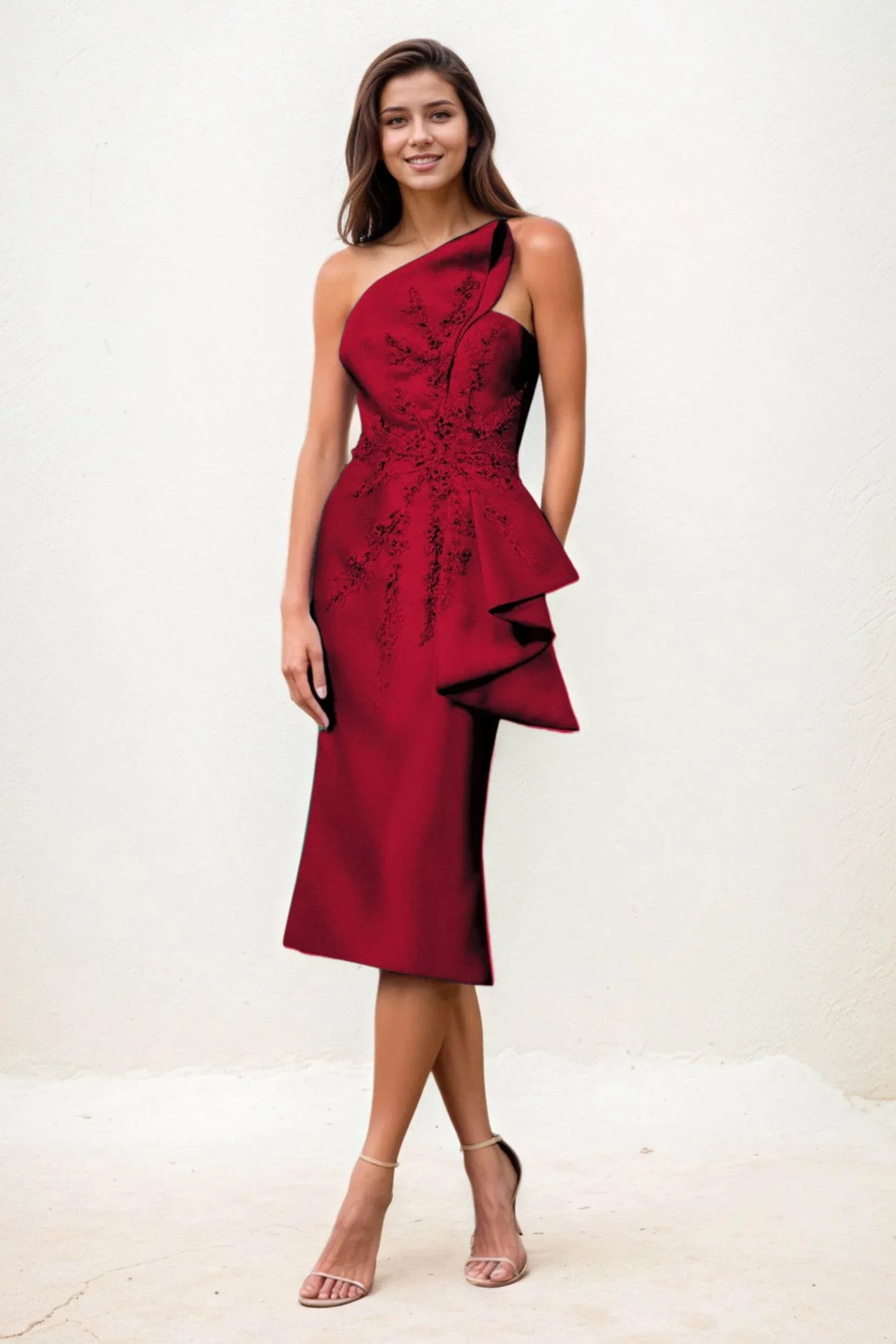 Sheath-Column Midi Satin Wedding Guest Dress CG0292 - COCOMELODY