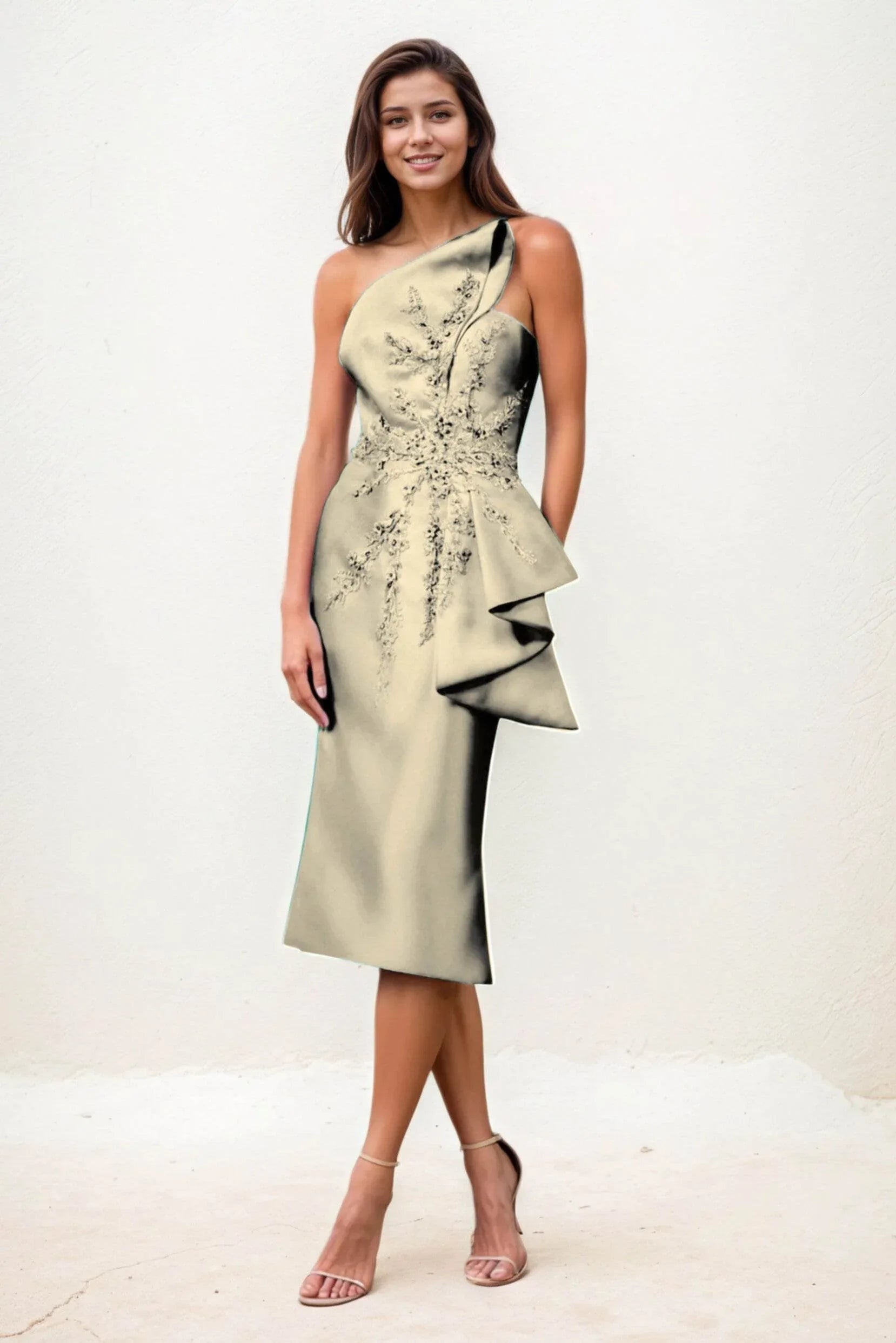 Sheath-Column Midi Satin Wedding Guest Dress CG0292 - COCOMELODY