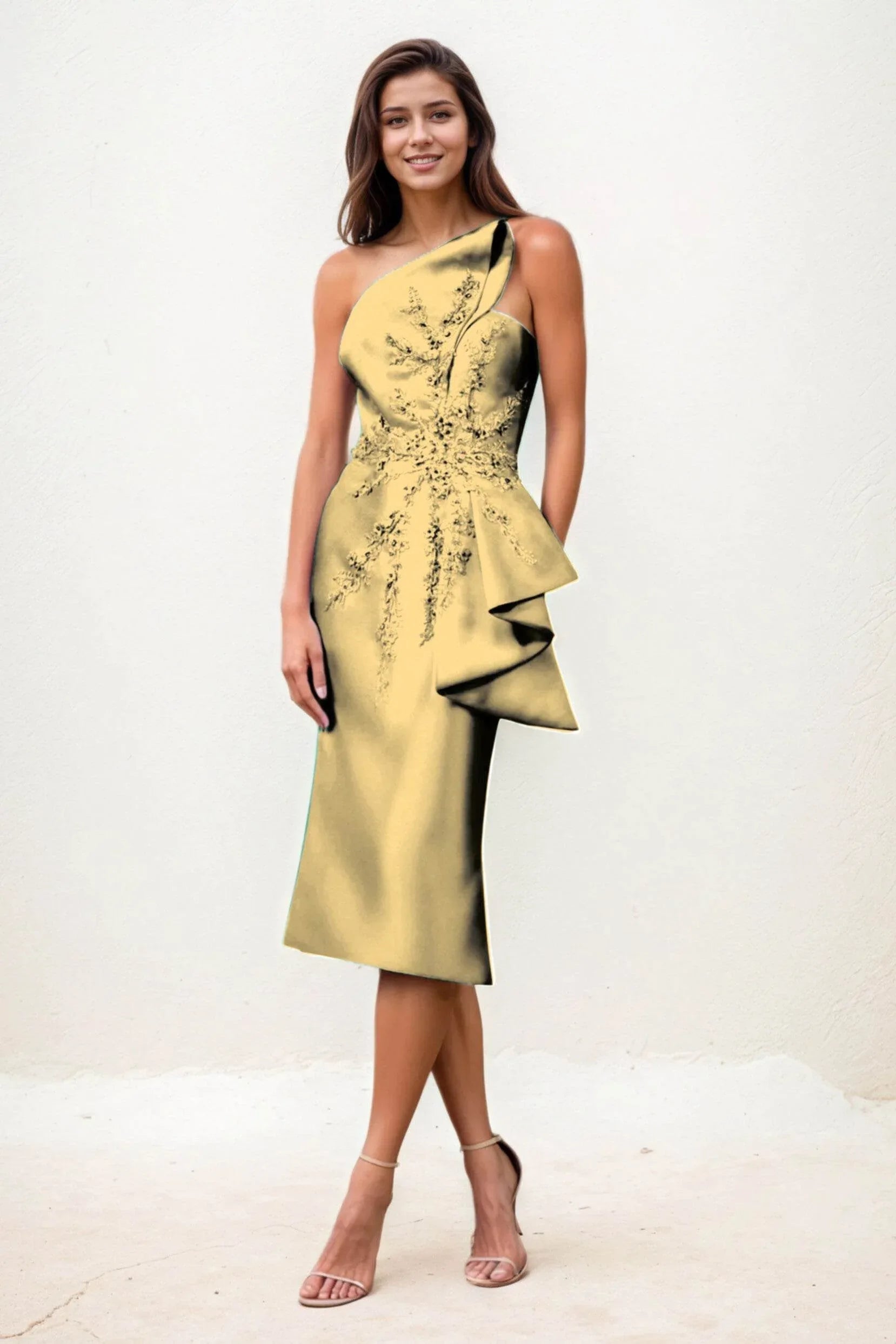 Sheath-Column Midi Satin Wedding Guest Dress CG0292 - COCOMELODY