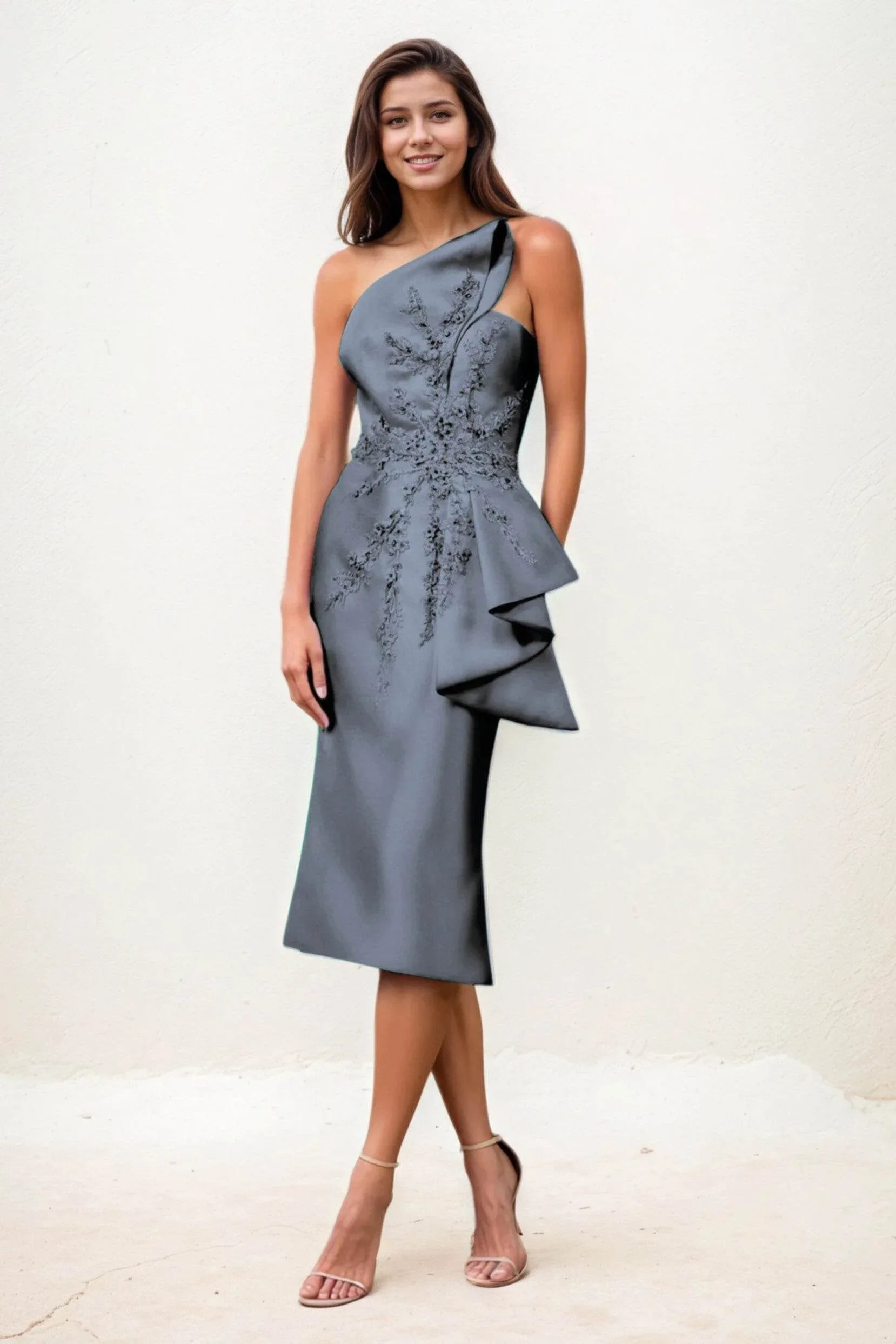 Sheath-Column Midi Satin Wedding Guest Dress CG0292 - COCOMELODY