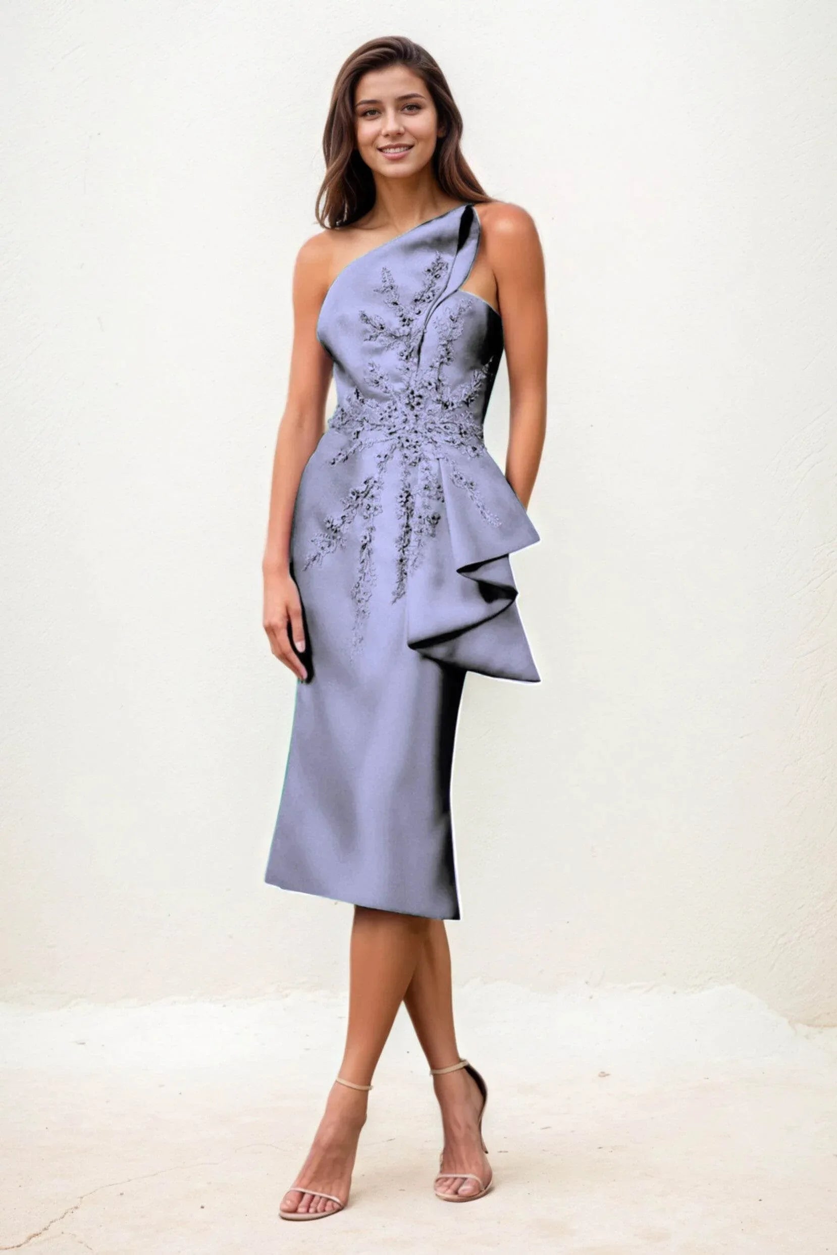 Sheath-Column Midi Satin Wedding Guest Dress CG0292 - COCOMELODY