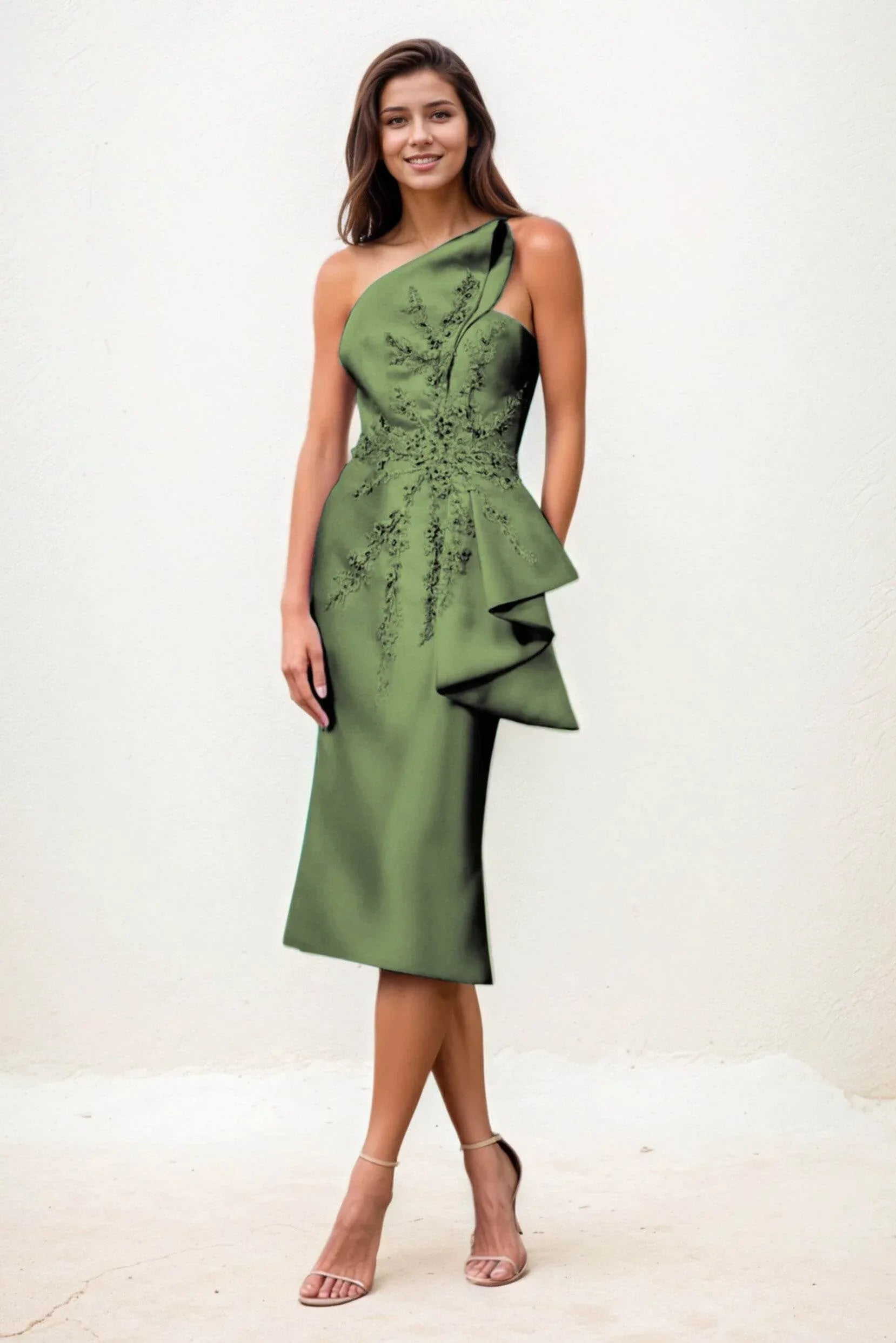 Sheath-Column Midi Satin Wedding Guest Dress CG0292 - COCOMELODY