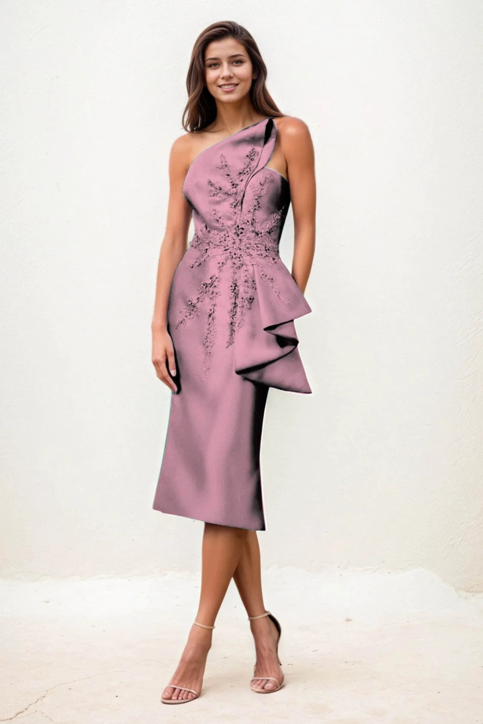 Sheath-Column Midi Satin Wedding Guest Dress CG0292 - COCOMELODY