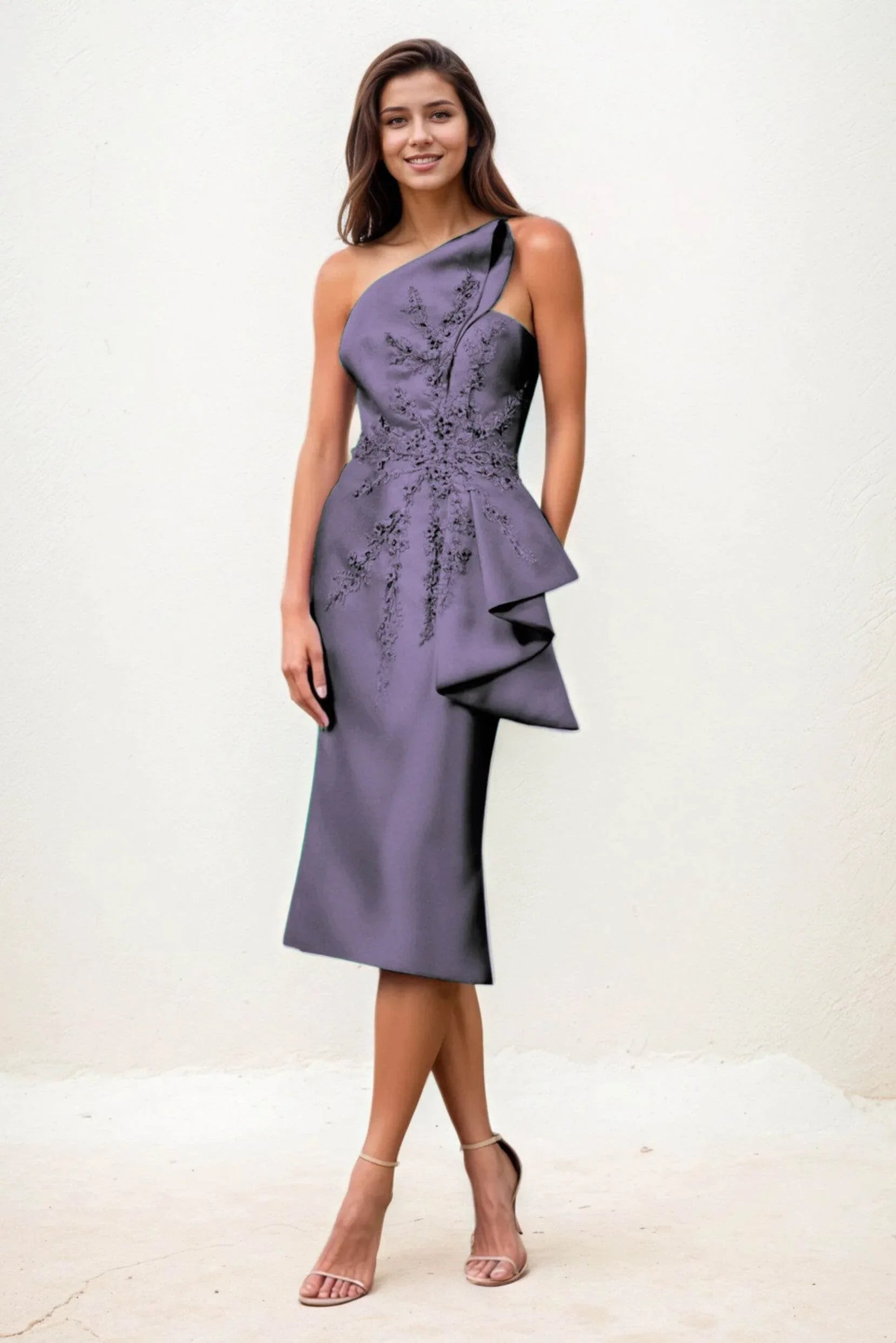 Sheath-Column Midi Satin Wedding Guest Dress CG0292 - COCOMELODY
