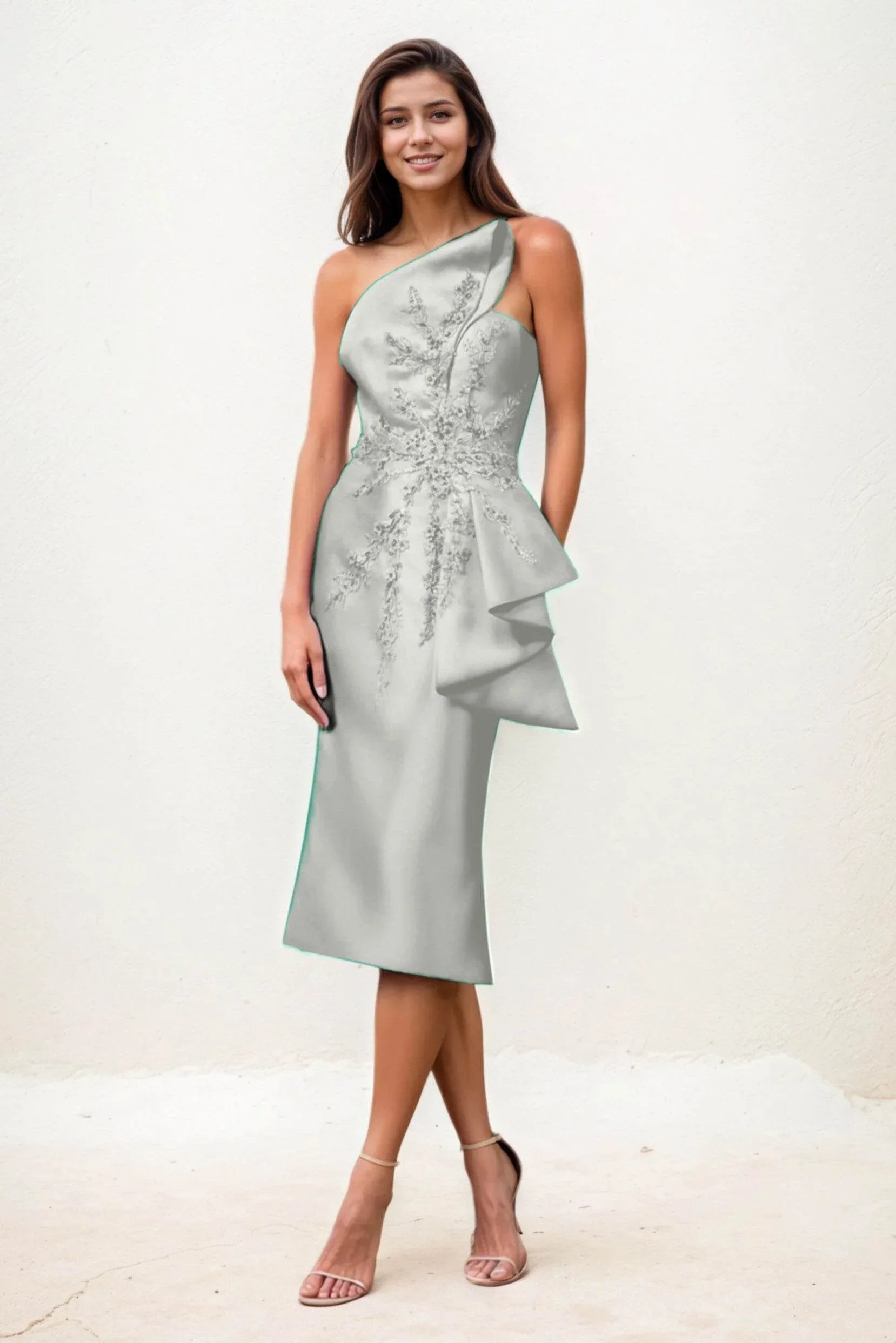 Sheath-Column Midi Satin Wedding Guest Dress CG0292 - COCOMELODY