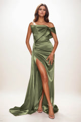 Trumpet-Mermaid Sweep-Brush Train Luxe Satin Wedding Guest Dress CG0293