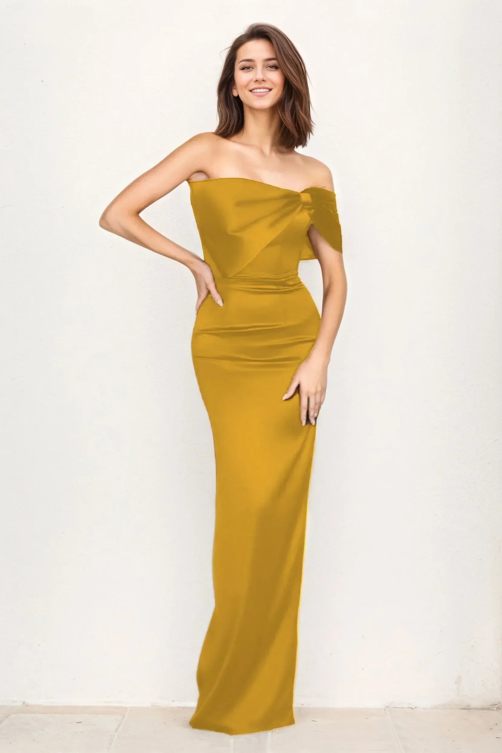 Trumpet-Mermaid Maxi Luxe Satin Wedding Guest Dress CG0294 - COCOMELODY