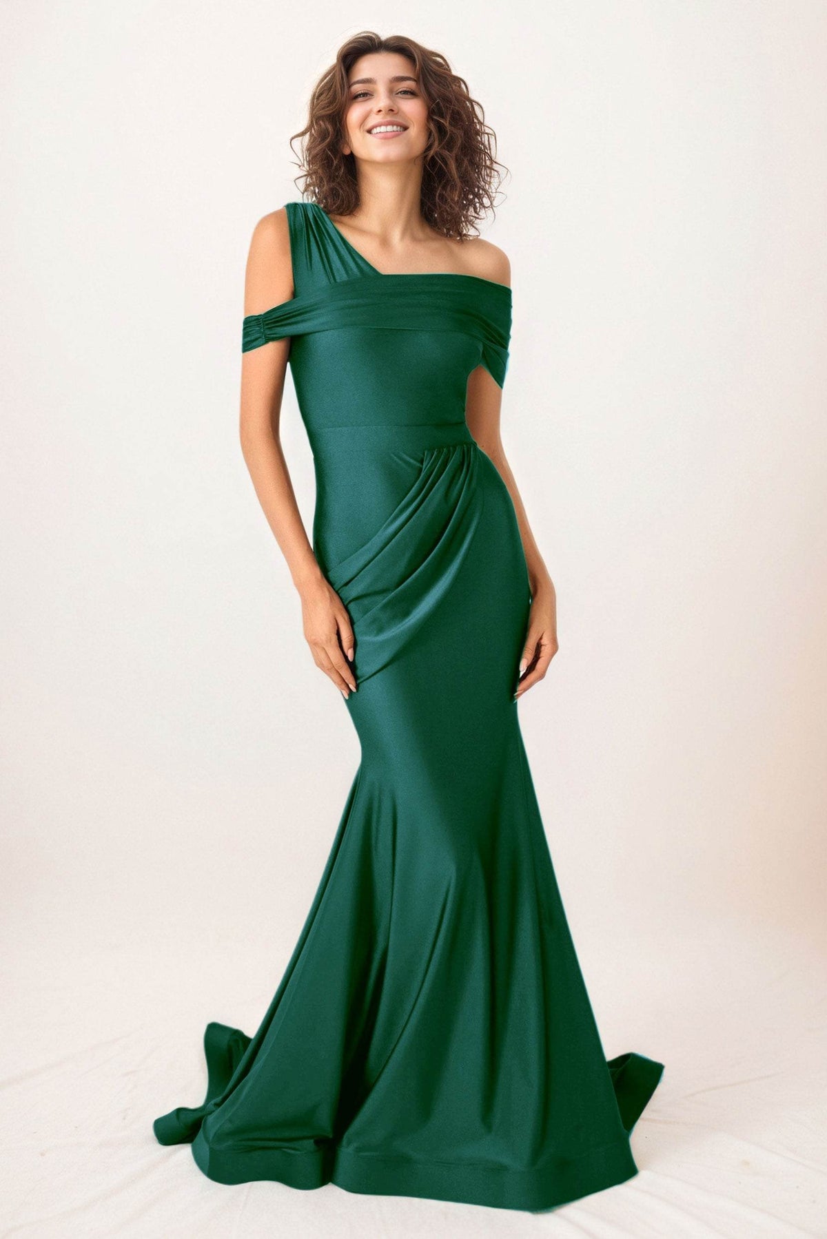 Trumpet-Mermaid Sweep-Brush Train Stretch Satin Wedding Guest Dress CG0297