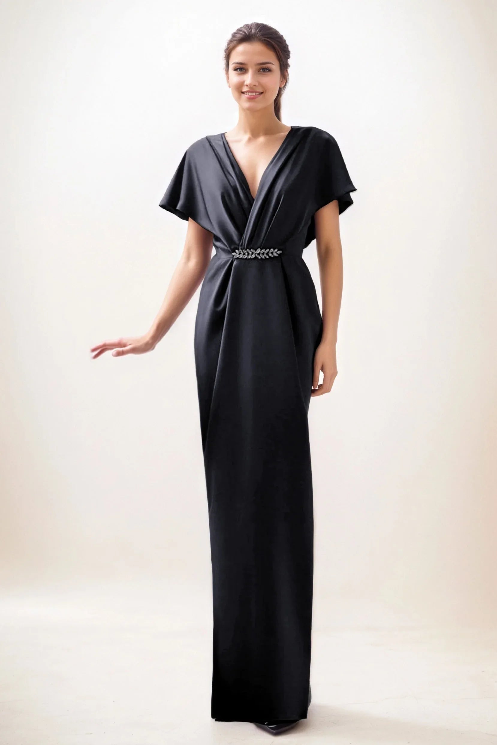 Sheath-Column Maxi Luxe Satin Wedding Guest Dress CG0299 - COCOMELODY