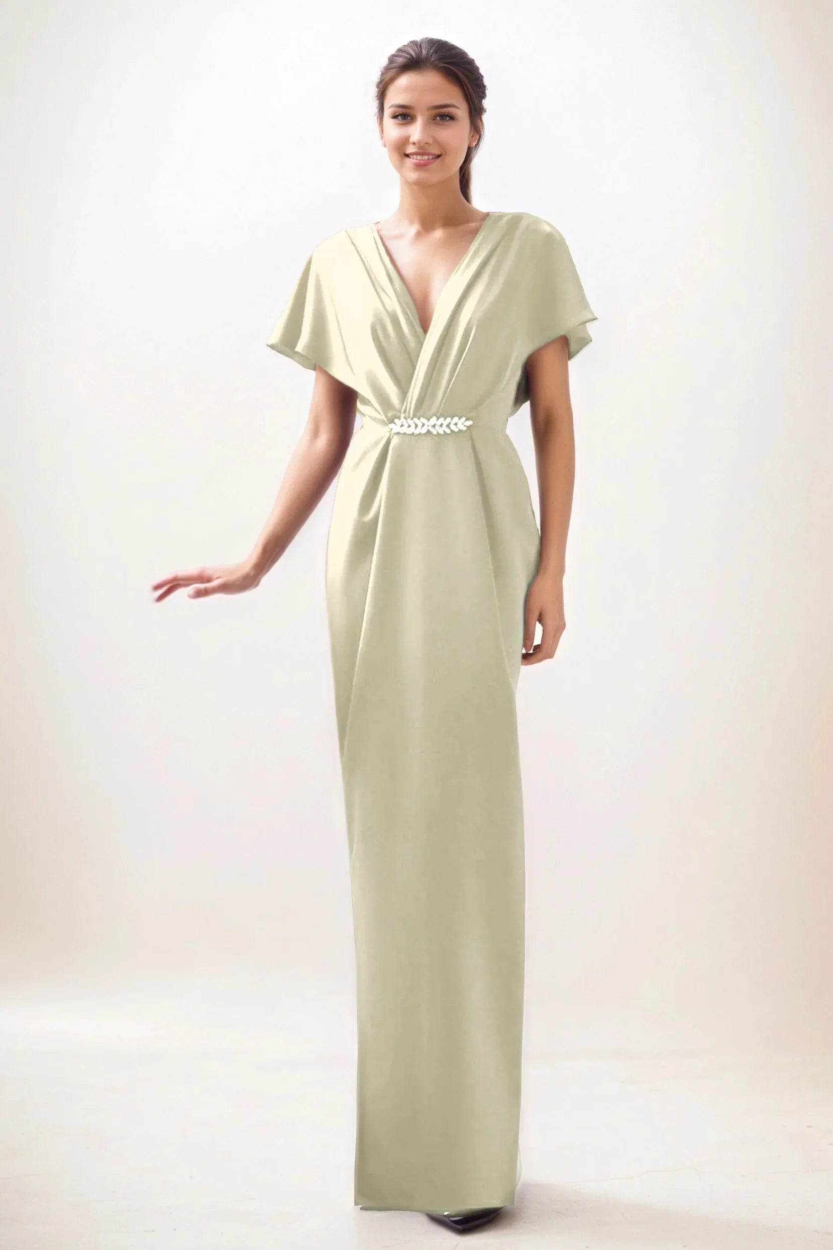 Sheath-Column Maxi Luxe Satin Wedding Guest Dress CG0299 - COCOMELODY