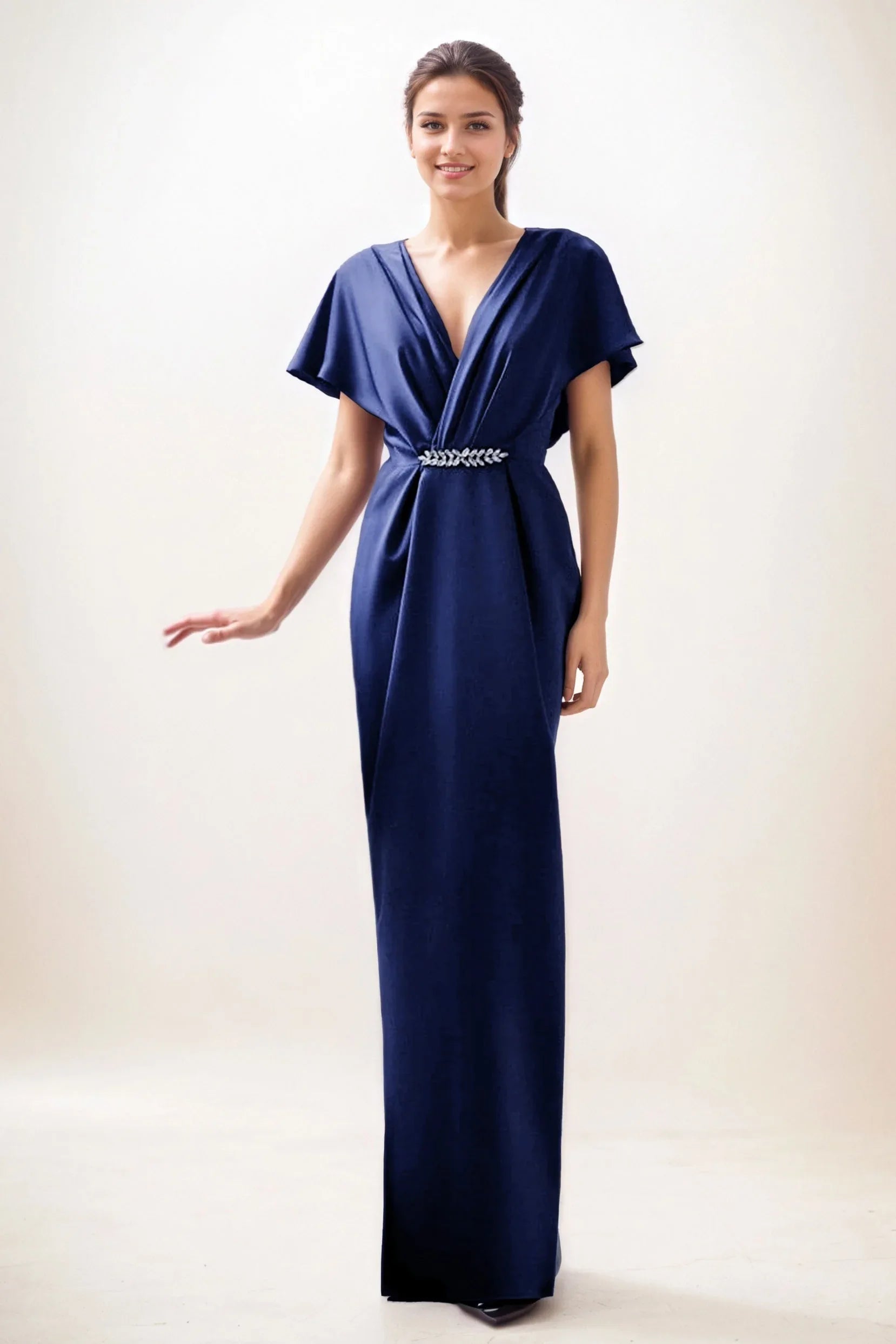 Sheath-Column Maxi Luxe Satin Wedding Guest Dress CG0299 - COCOMELODY