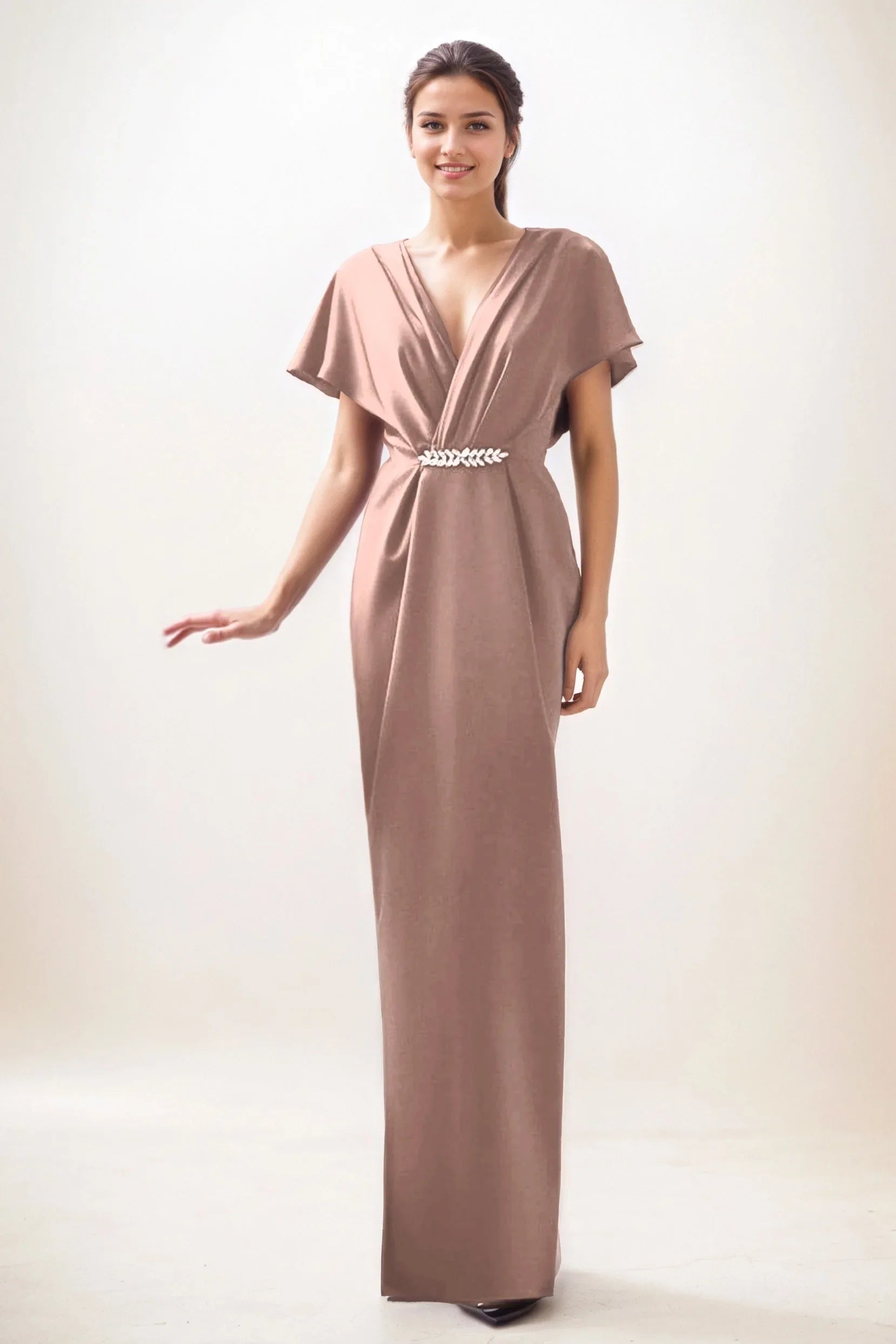 Sheath-Column Maxi Luxe Satin Wedding Guest Dress CG0299 - COCOMELODY