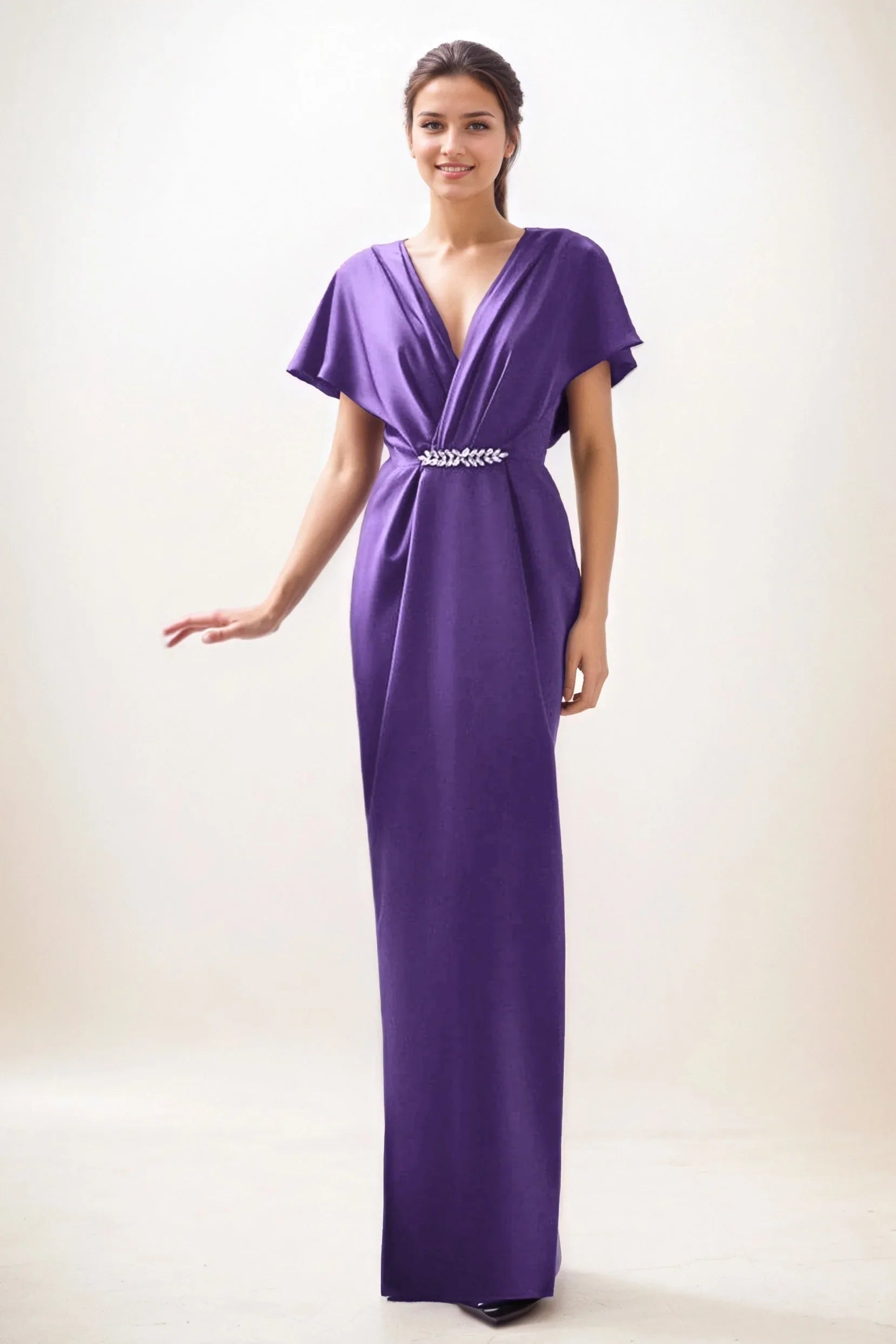 Sheath-Column Maxi Luxe Satin Wedding Guest Dress CG0299 - COCOMELODY