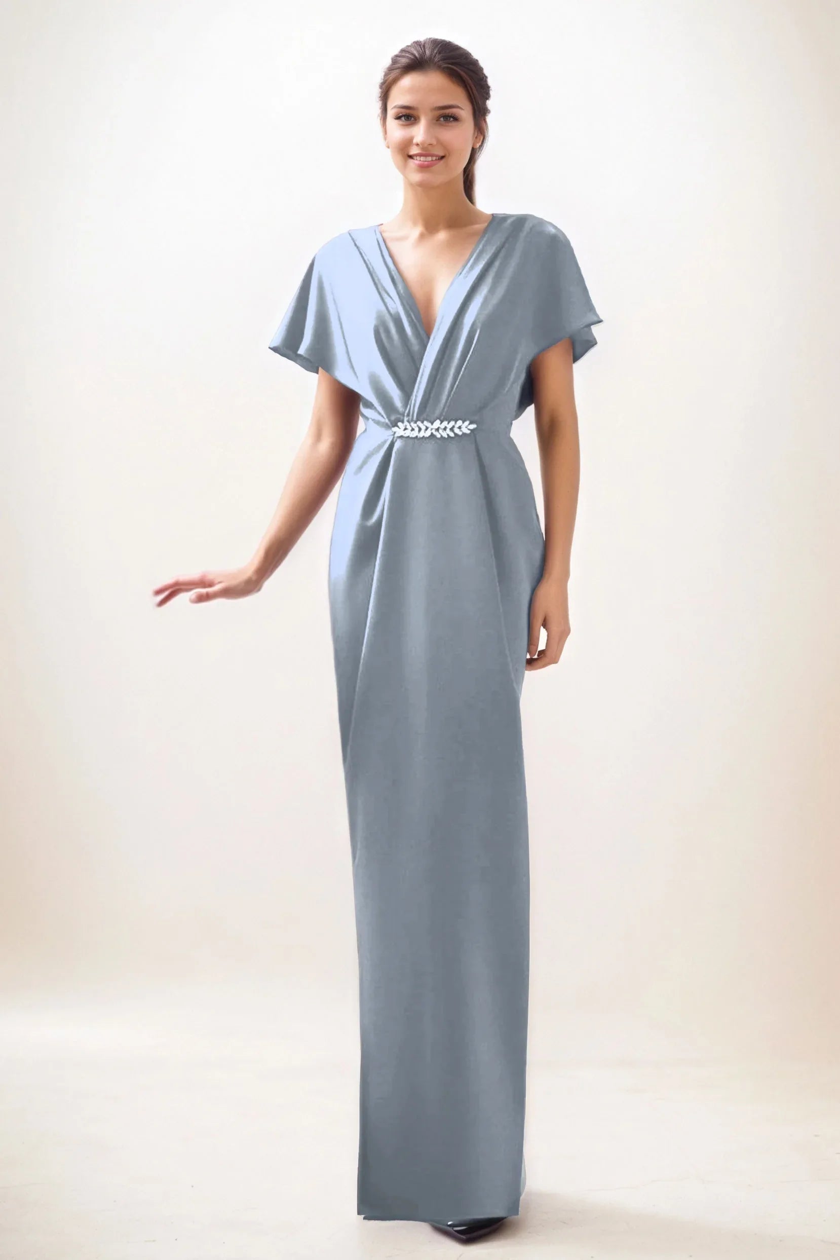 Sheath-Column Maxi Luxe Satin Wedding Guest Dress CG0299 - COCOMELODY