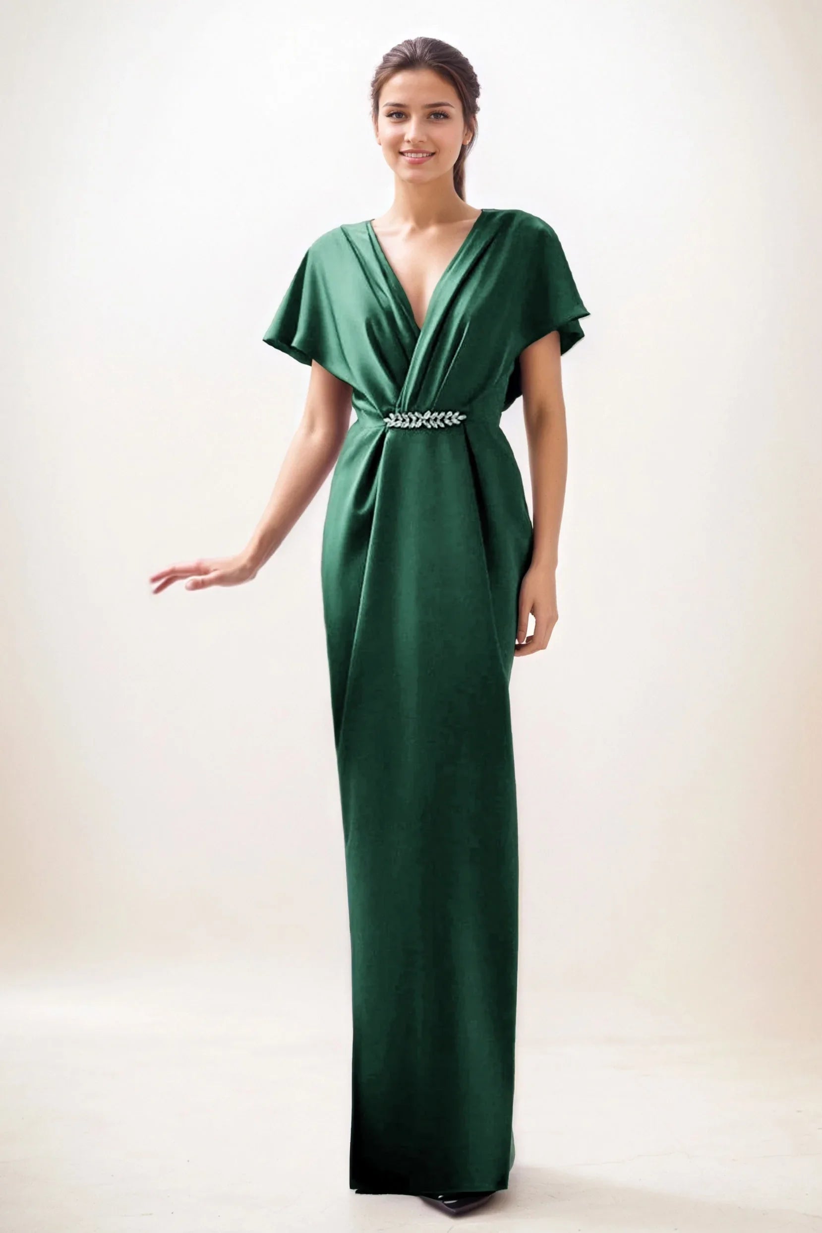 Sheath-Column Maxi Luxe Satin Wedding Guest Dress CG0299 - COCOMELODY