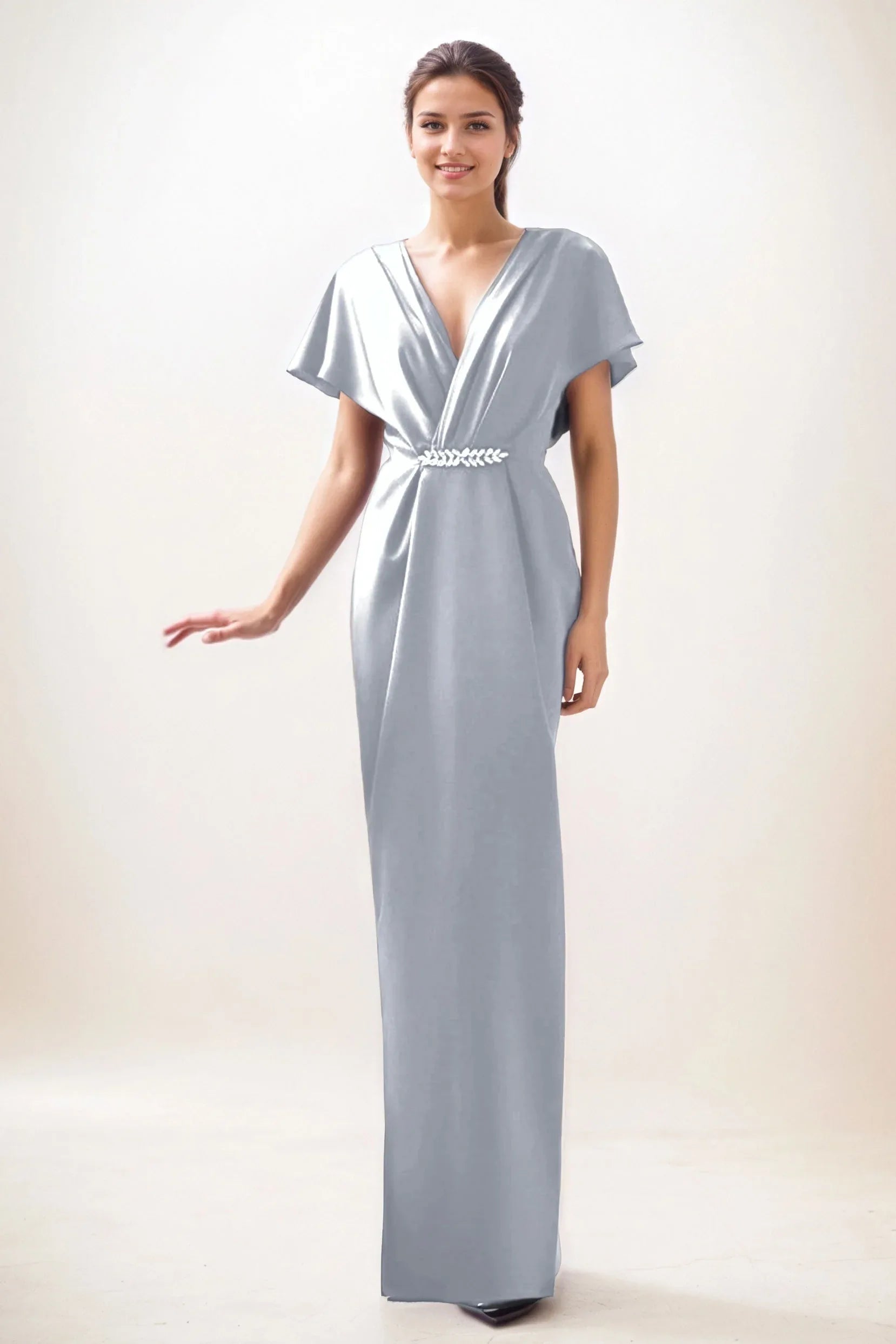 Sheath-Column Maxi Luxe Satin Wedding Guest Dress CG0299 - COCOMELODY