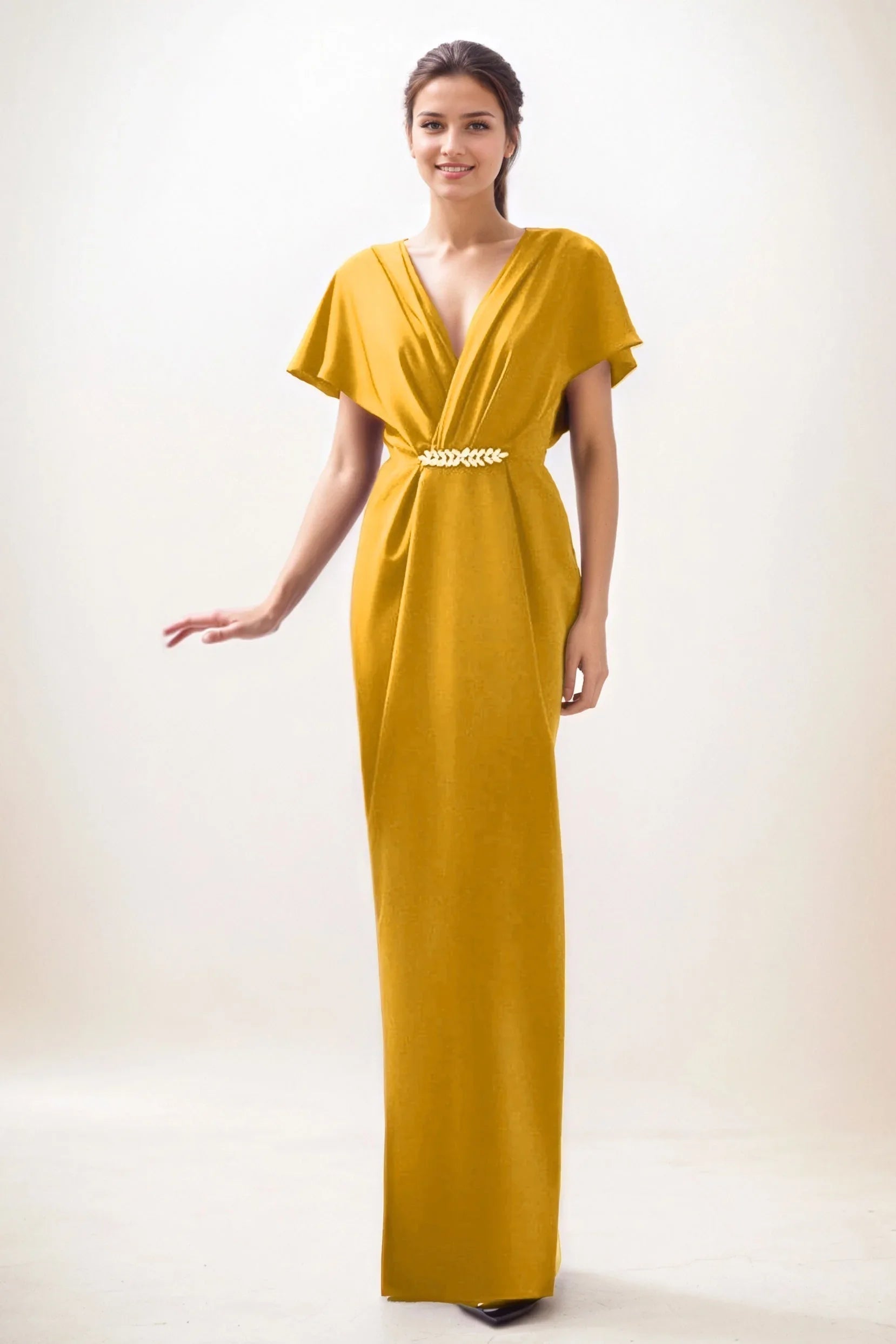 Sheath-Column Maxi Luxe Satin Wedding Guest Dress CG0299 - COCOMELODY