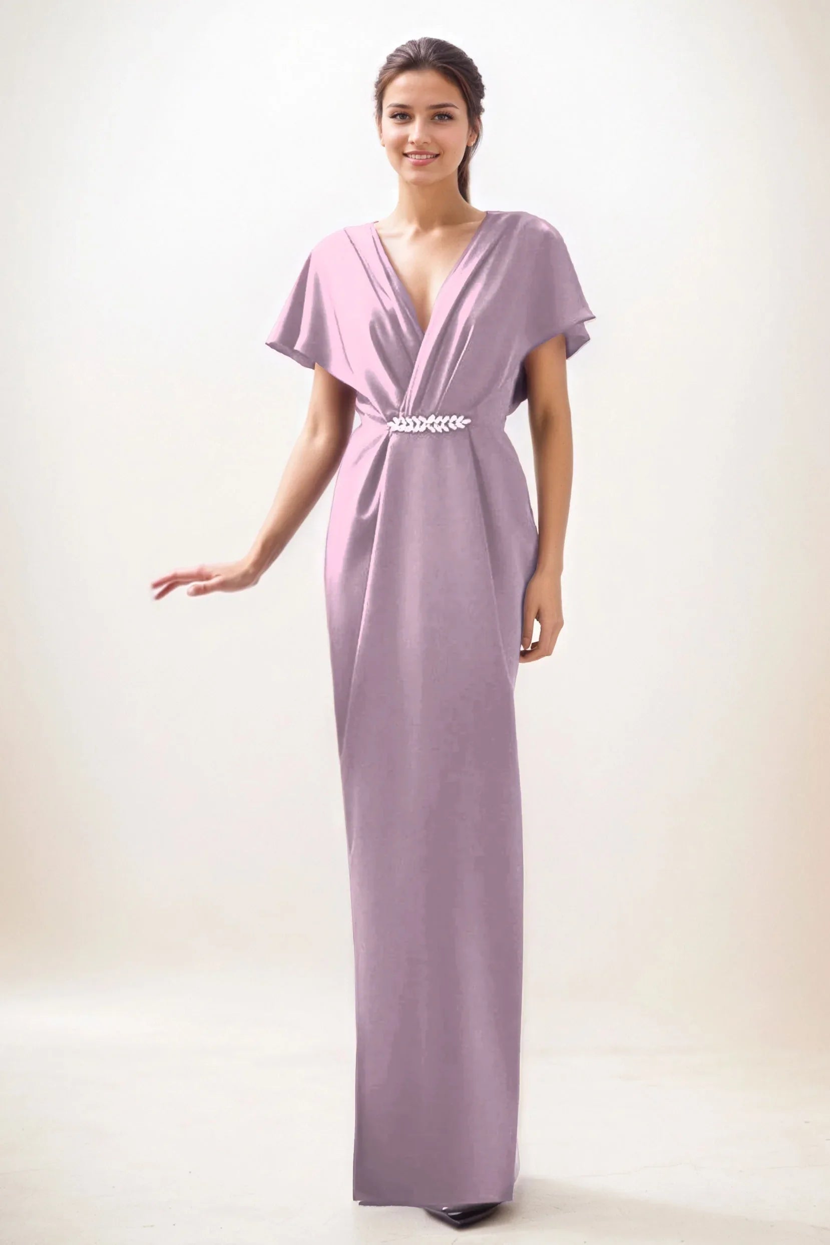Sheath-Column Maxi Luxe Satin Wedding Guest Dress CG0299 - COCOMELODY