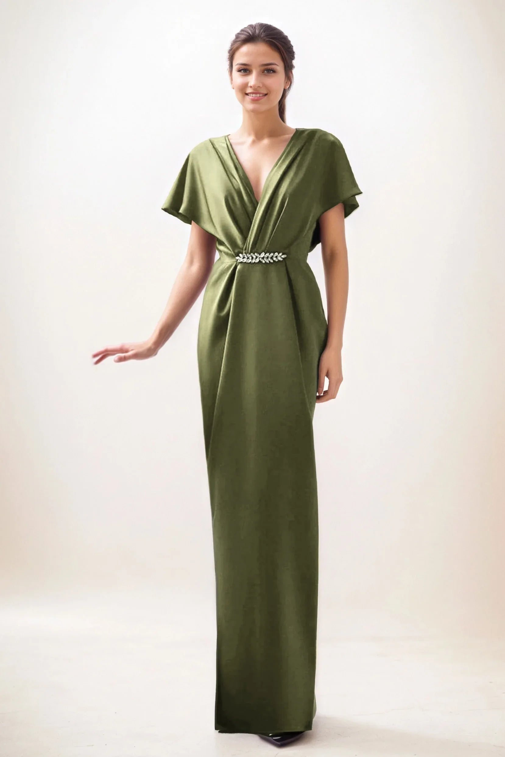 Sheath-Column Maxi Luxe Satin Wedding Guest Dress CG0299 - COCOMELODY