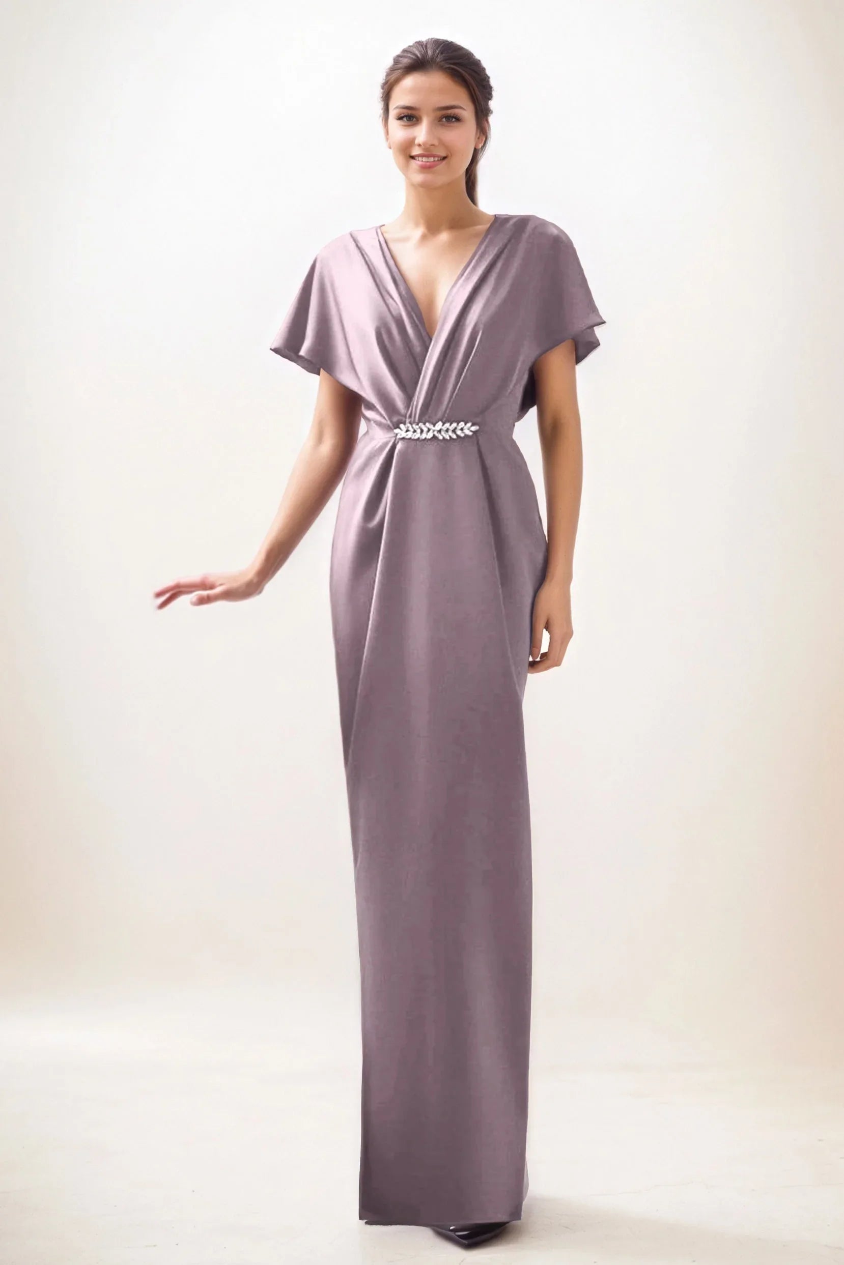 Sheath-Column Maxi Luxe Satin Wedding Guest Dress CG0299 - COCOMELODY