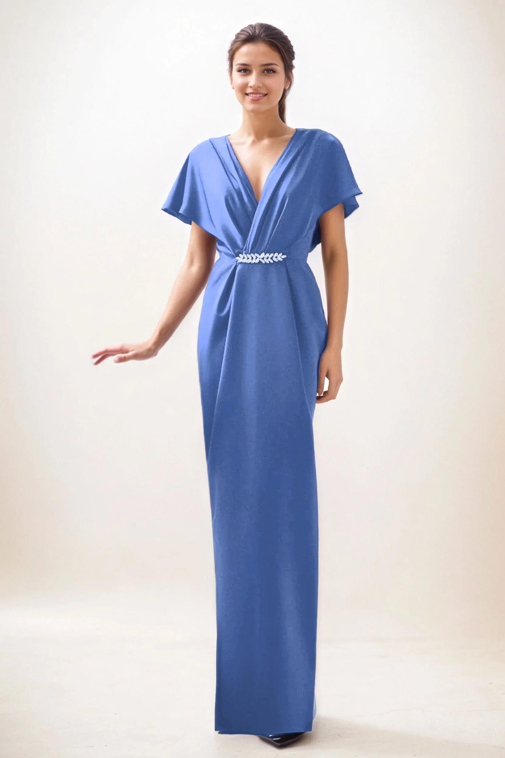 Sheath-Column Maxi Luxe Satin Wedding Guest Dress CG0299 - COCOMELODY