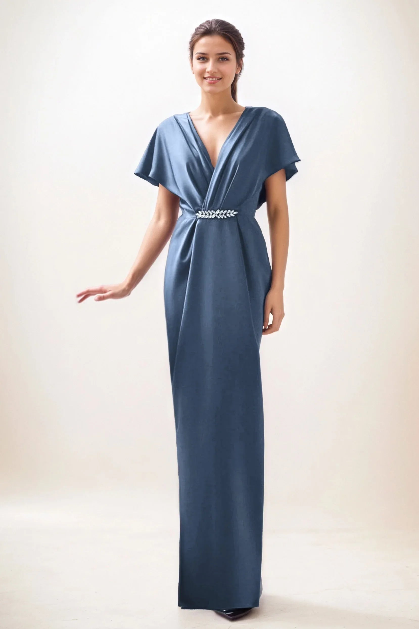 Sheath-Column Maxi Luxe Satin Wedding Guest Dress CG0299 - COCOMELODY