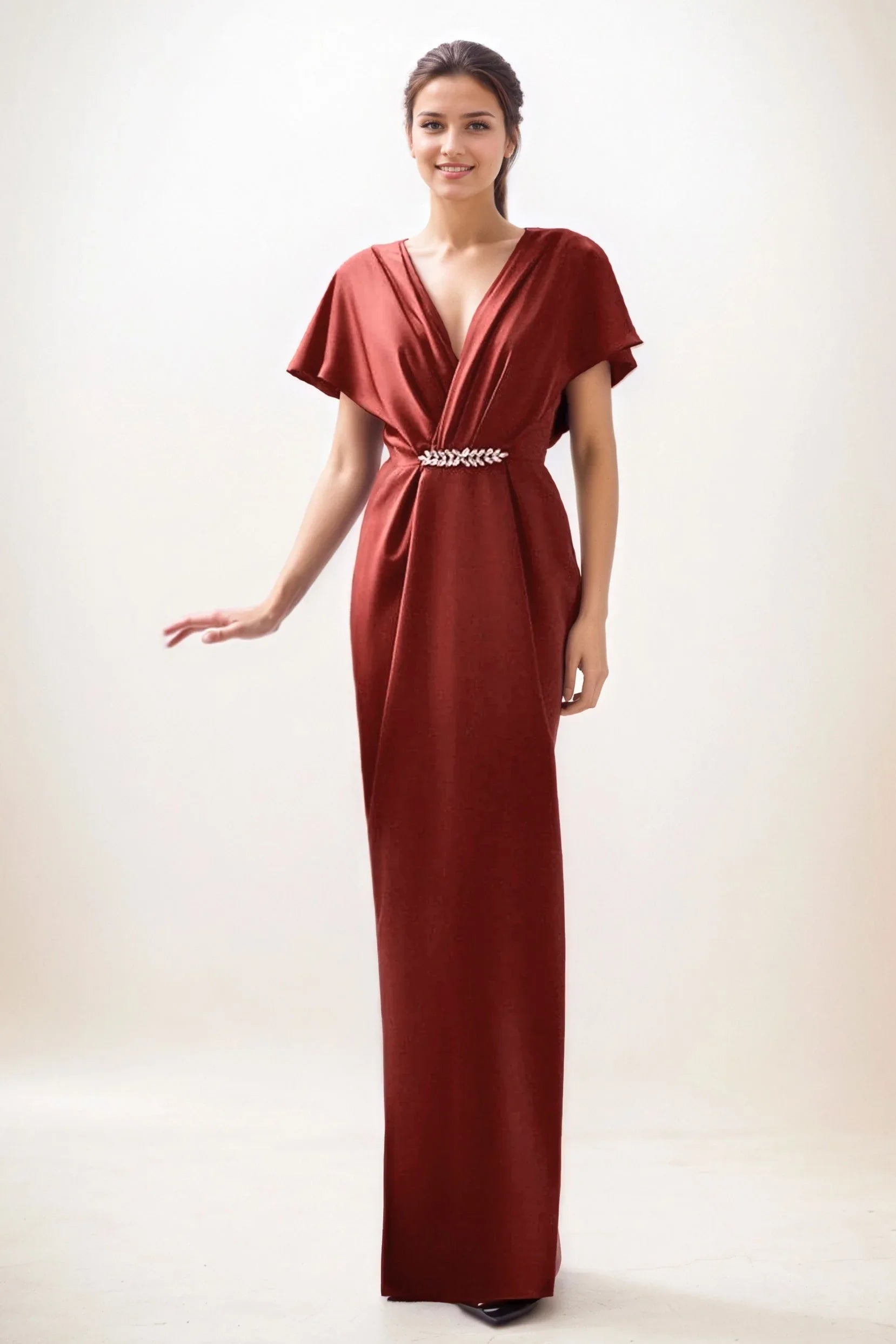 Sheath-Column Maxi Luxe Satin Wedding Guest Dress CG0299 - COCOMELODY
