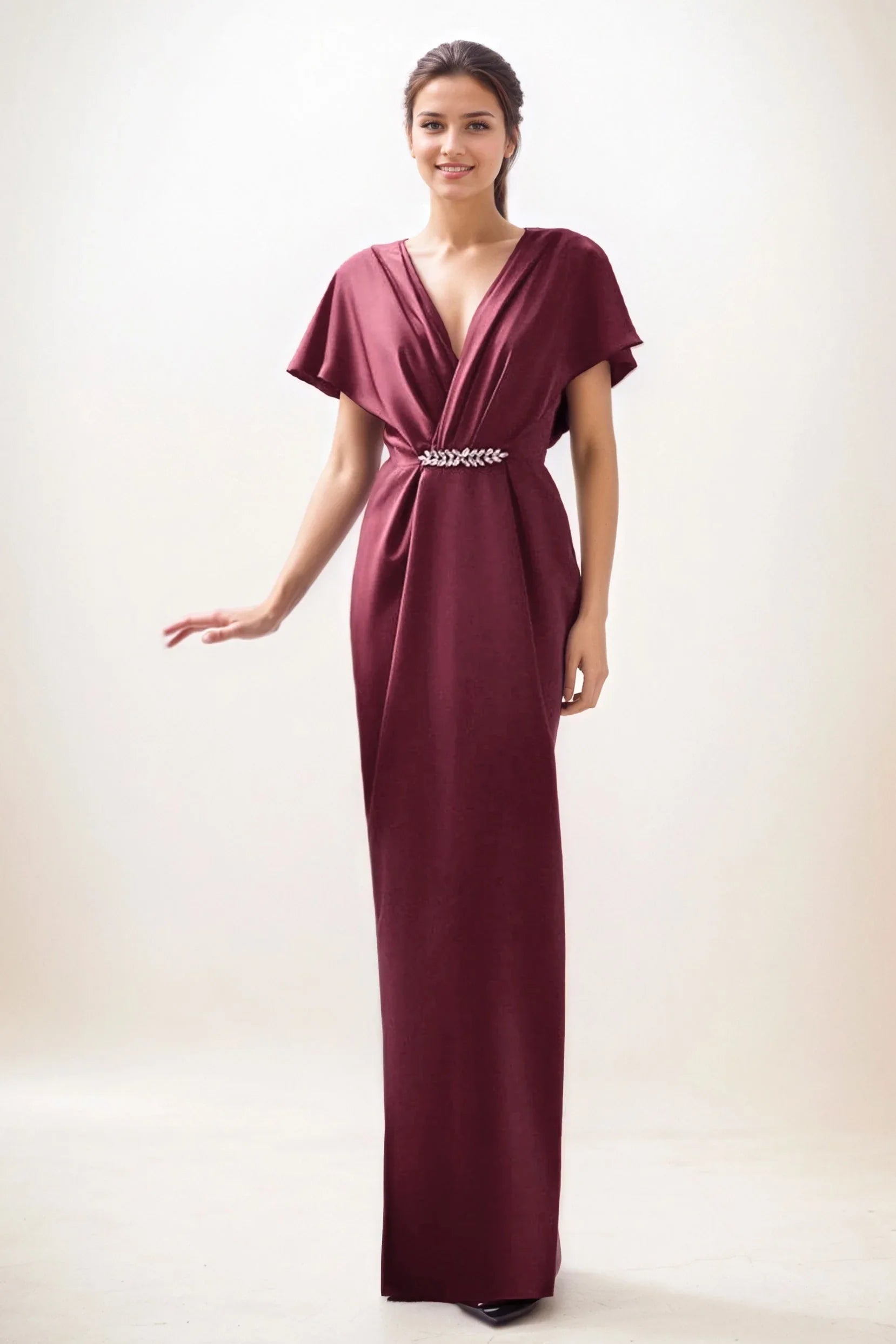 Sheath-Column Maxi Luxe Satin Wedding Guest Dress CG0299 - COCOMELODY