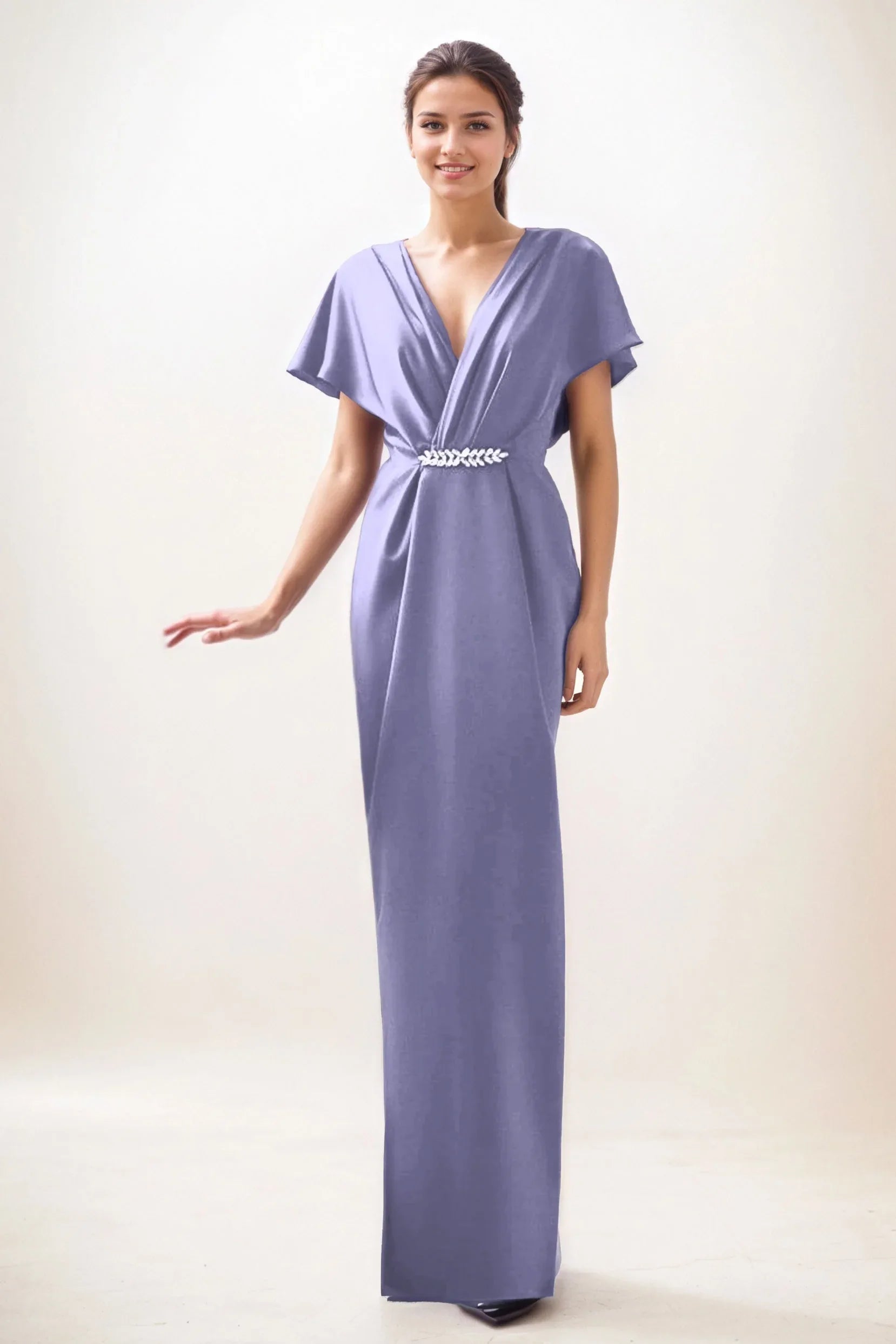 Sheath-Column Maxi Luxe Satin Wedding Guest Dress CG0299 - COCOMELODY
