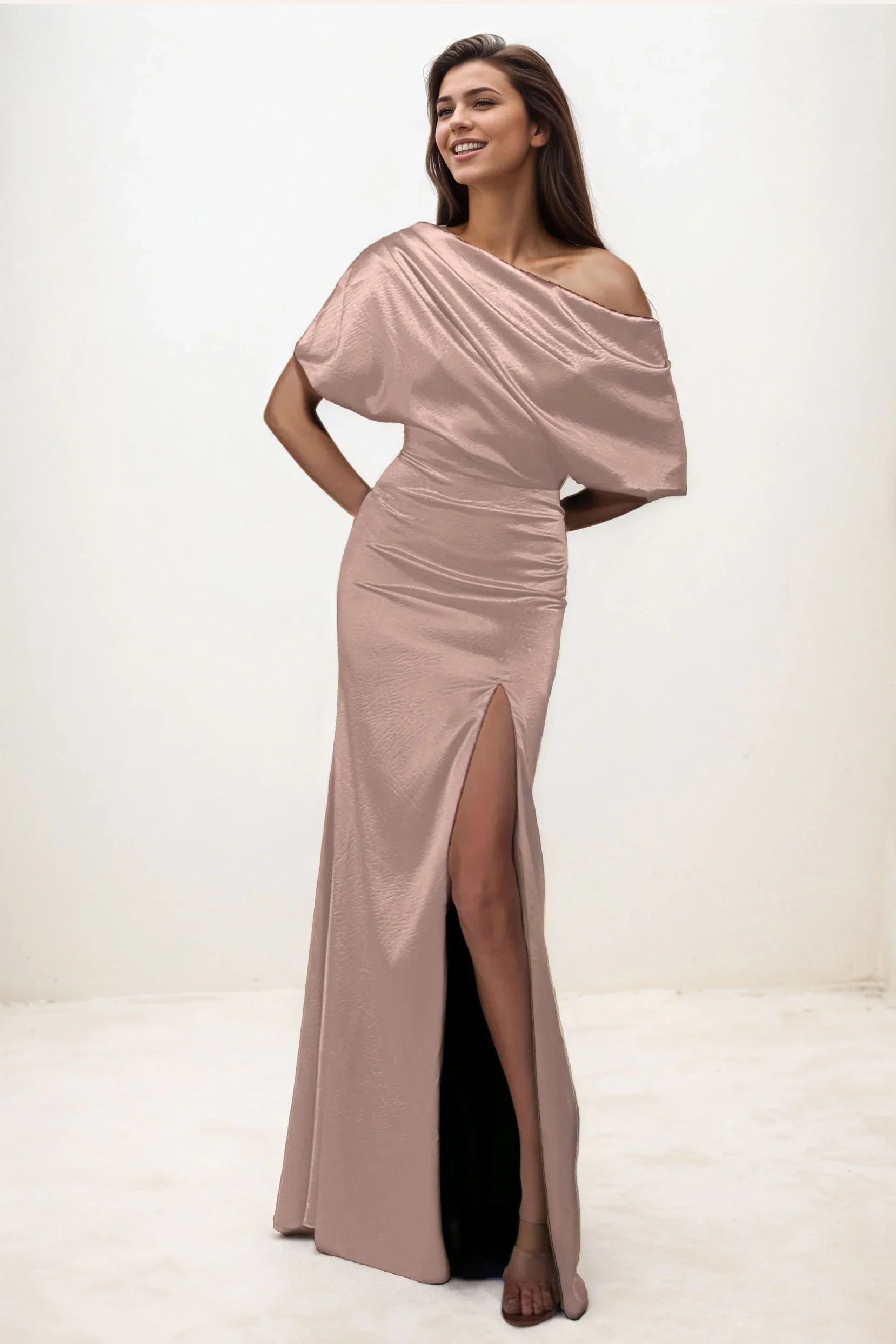 Trumpet-Mermaid Maxi Luxe Satin Wedding Guest Dress CG0300 - COCOMELODY