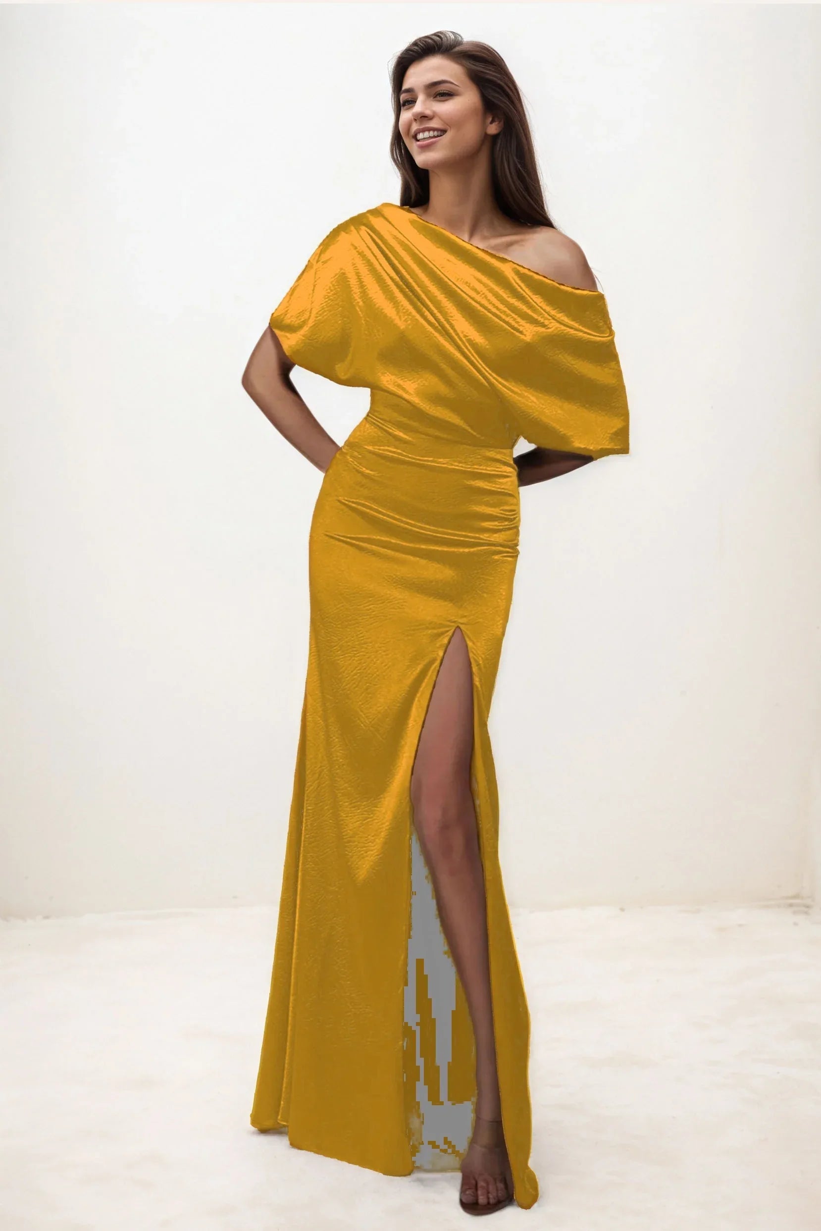 Trumpet-Mermaid Maxi Luxe Satin Wedding Guest Dress CG0300 - COCOMELODY