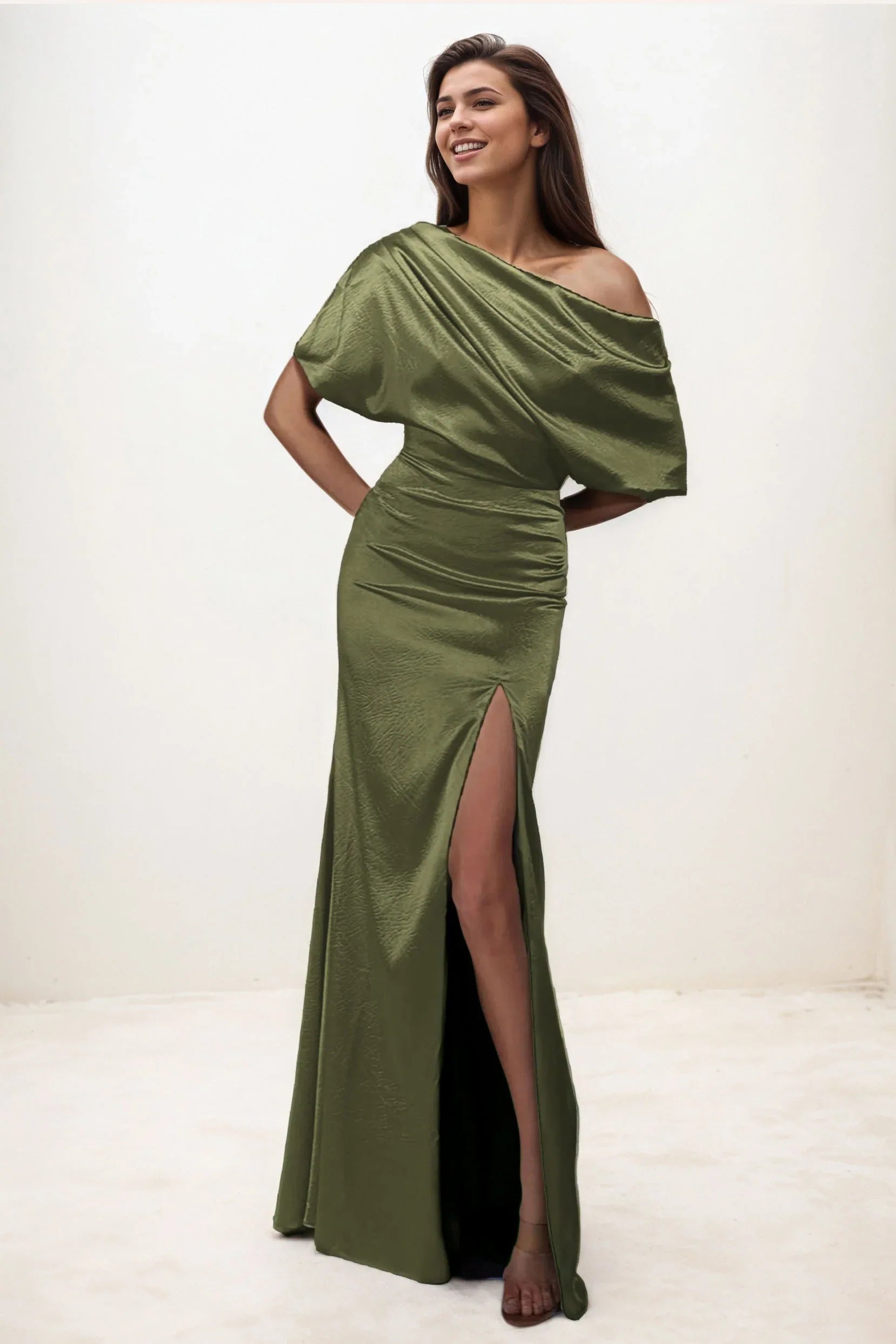 Trumpet-Mermaid Maxi Luxe Satin Wedding Guest Dress CG0300 - COCOMELODY