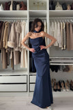 Trumpet-Mermaid Sweep-Brush Train Luxe Satin Wedding Guest Dress CG0301