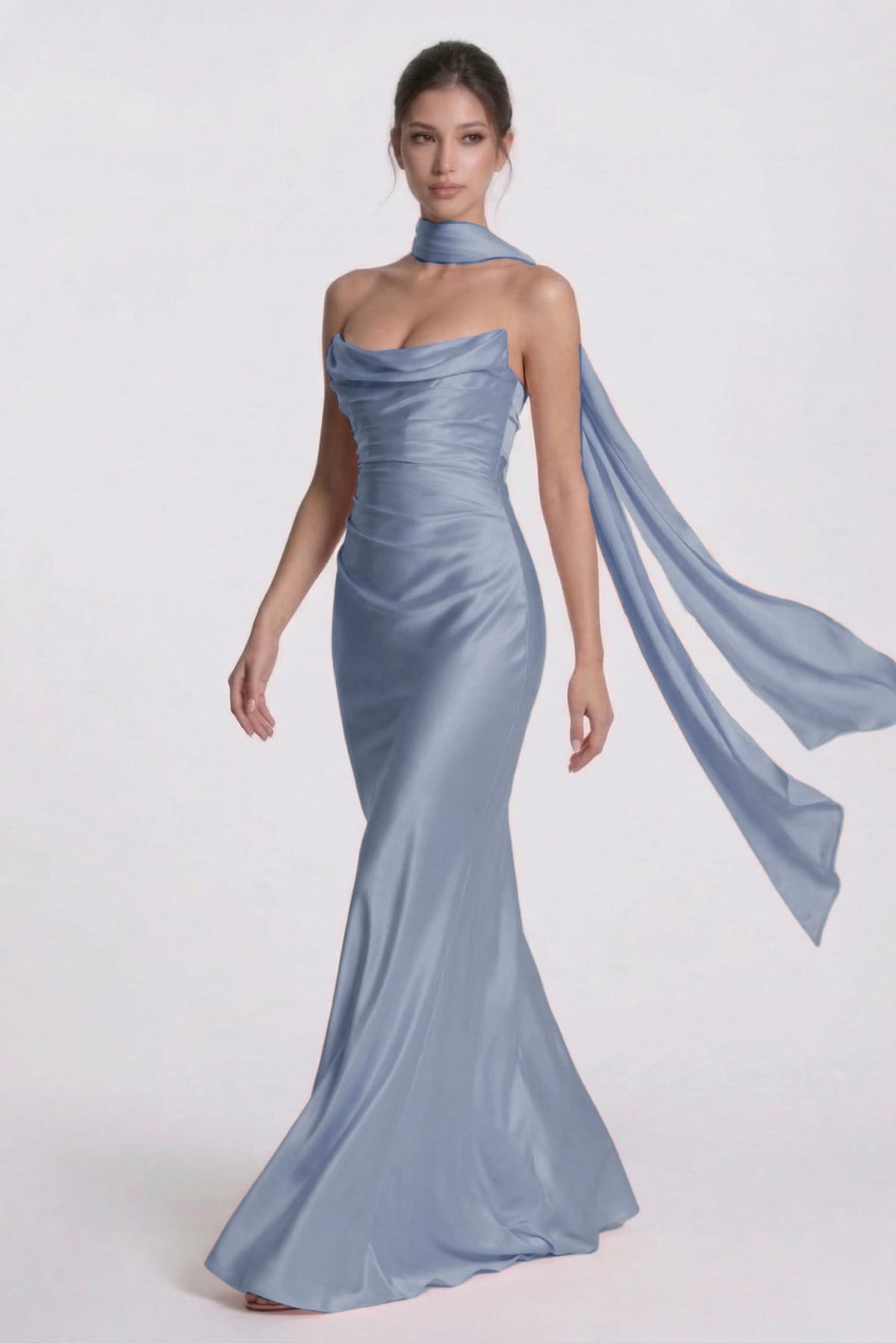 Sheath-Column Floor Length Acetate Satin Bridesmaid Dress CG0305BM