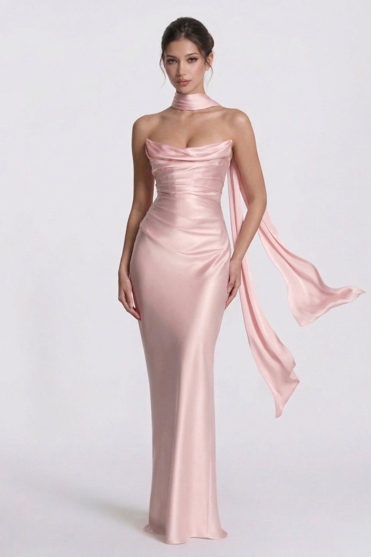 Sheath-Column Floor Length Acetate Satin Wedding Guest Dress CG0305