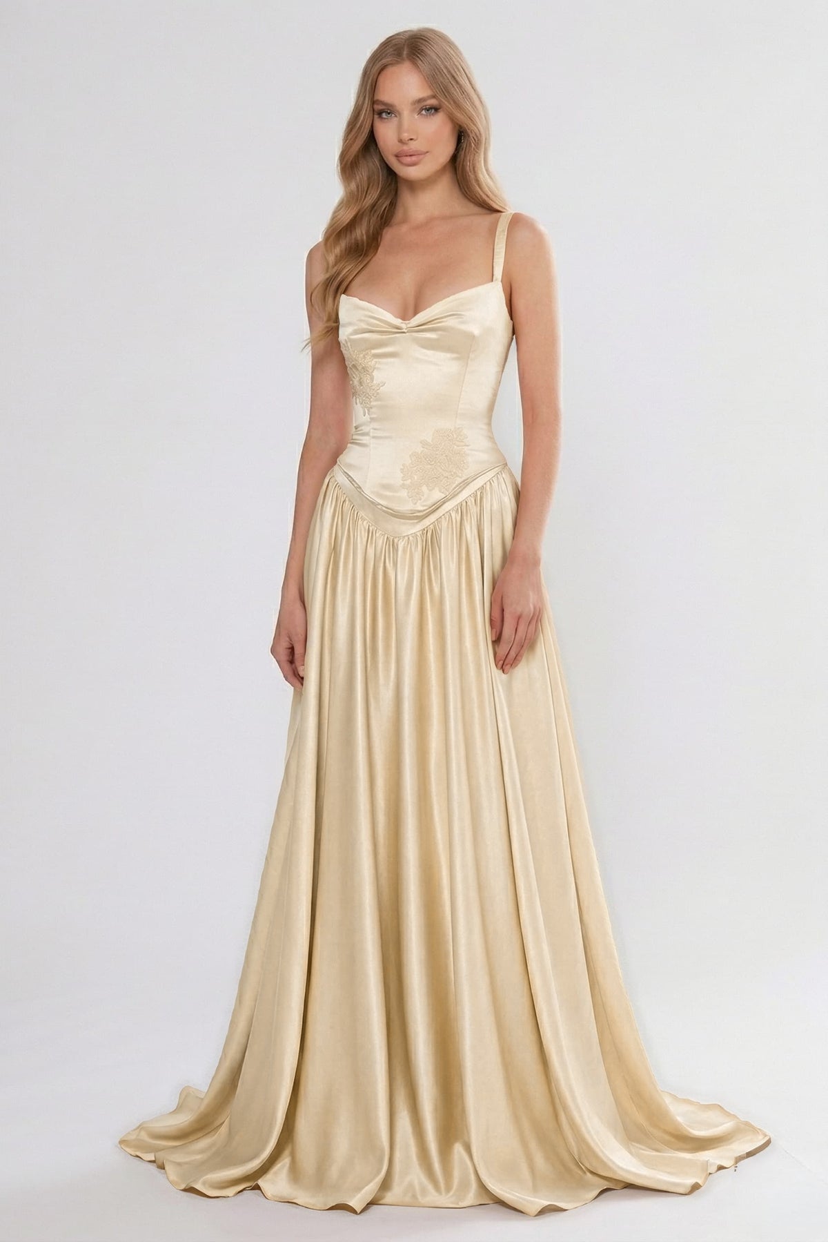 A-Line/Two Piece Floor Length Soft Satin Bridesmaid Dress CG0310BM