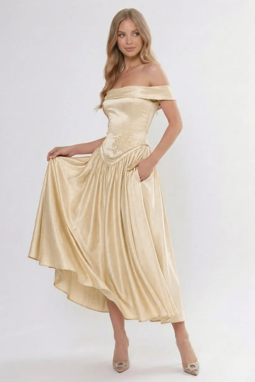 A-Line/Two Piece Ankle Length Soft Satin Bridesmaid Dress CG0313BM