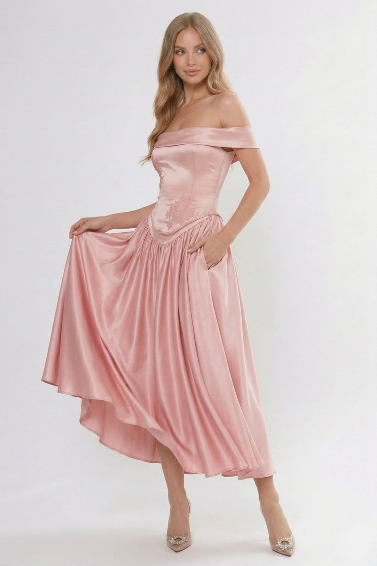 A-Line Ankle Length Soft Satin Wedding Guest Dress CG0313