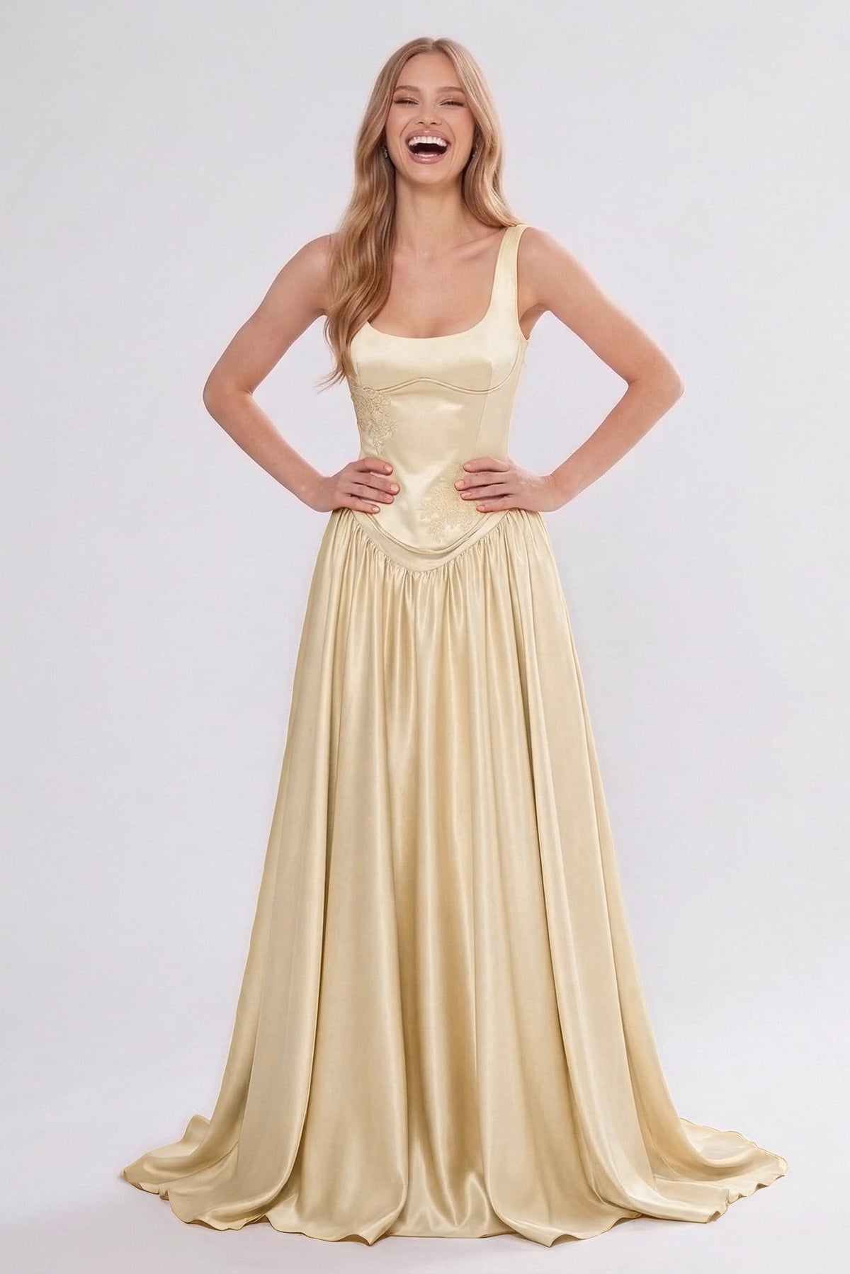 A-Line/Two Piece Floor Length Soft Satin Bridesmaid Dress CG0314BM