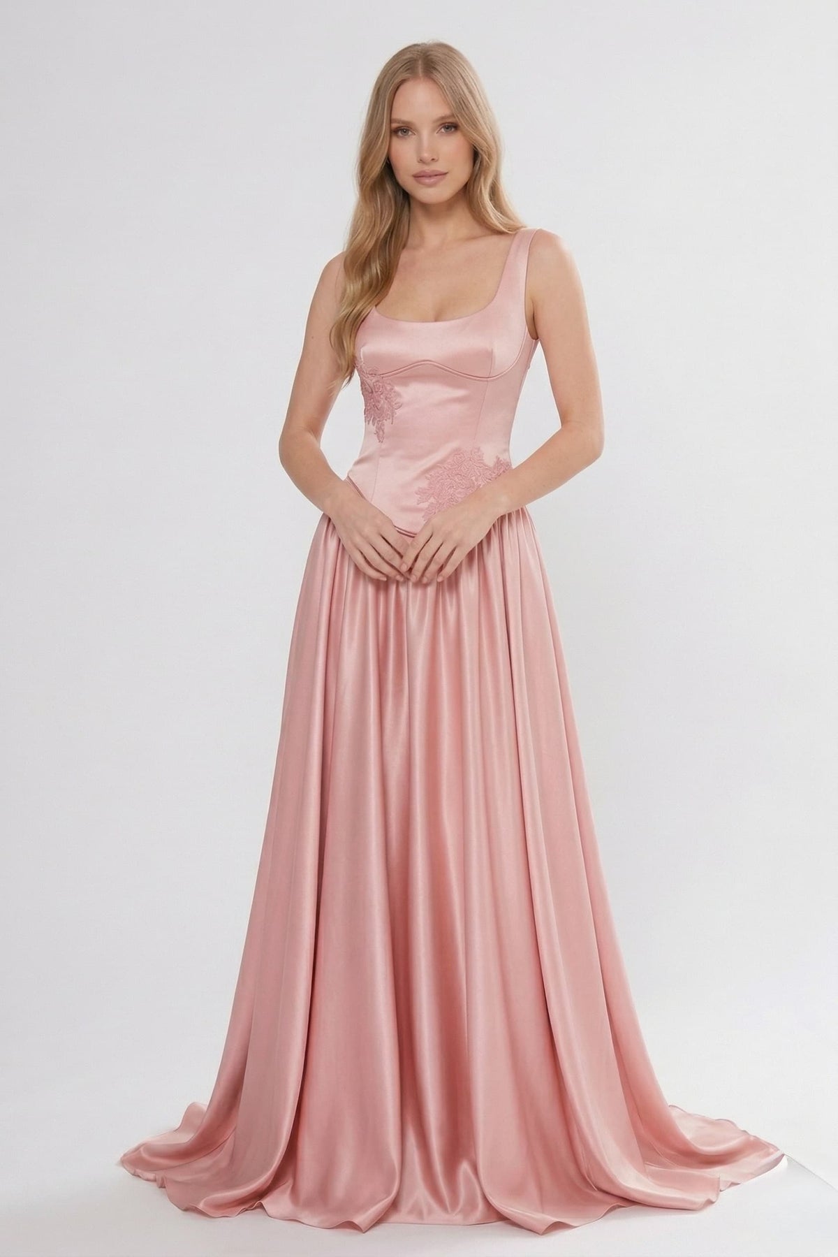 A-Line/Two Piece Floor Length Soft Satin Wedding Guest Dress CG0314