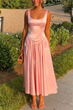 A-Line/Two Piece Ankle Length Soft Satin Wedding Guest Dress CG0315