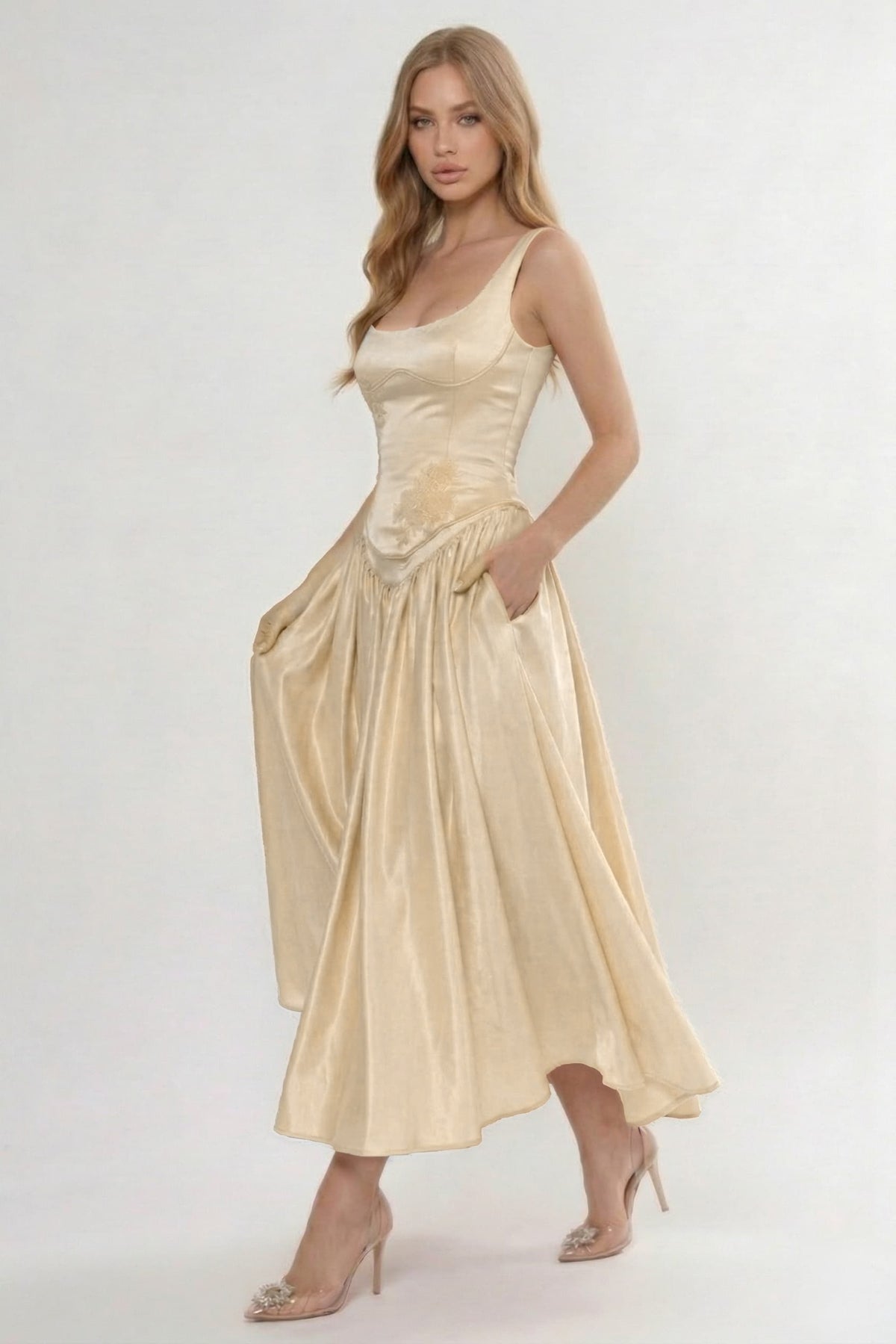 A-Line/Two Piece Ankle Length Soft Satin Bridesmaid Dress CG0315BM