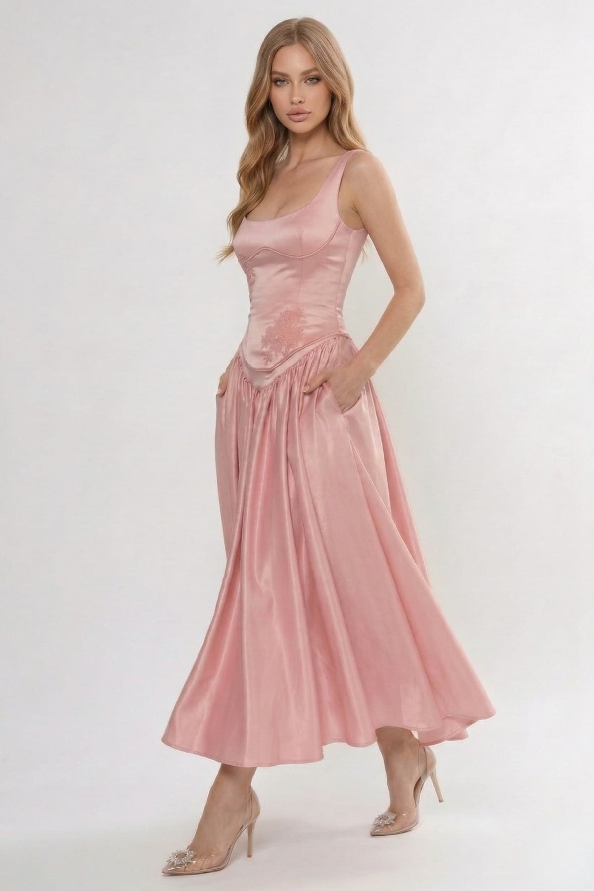 A-Line Ankle Length Soft Satin Wedding Guest Dress CG0315